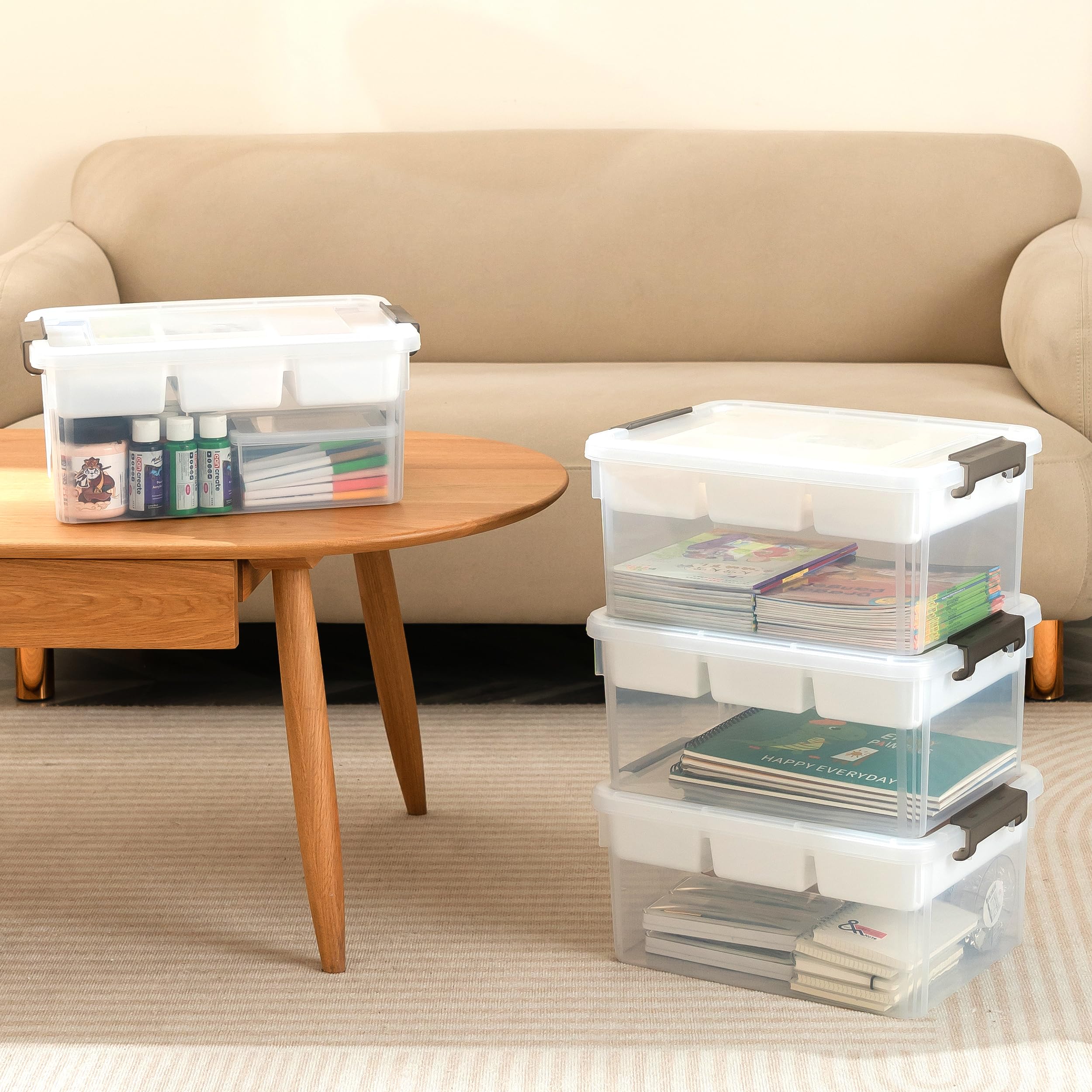 Citylife 16L Clear Plastic Storage Boxes with Removable Tray – 4 Pack