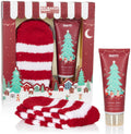 BRUBAKER Winter Berry Foot Care Gift Set with Plush Socks and Lotion