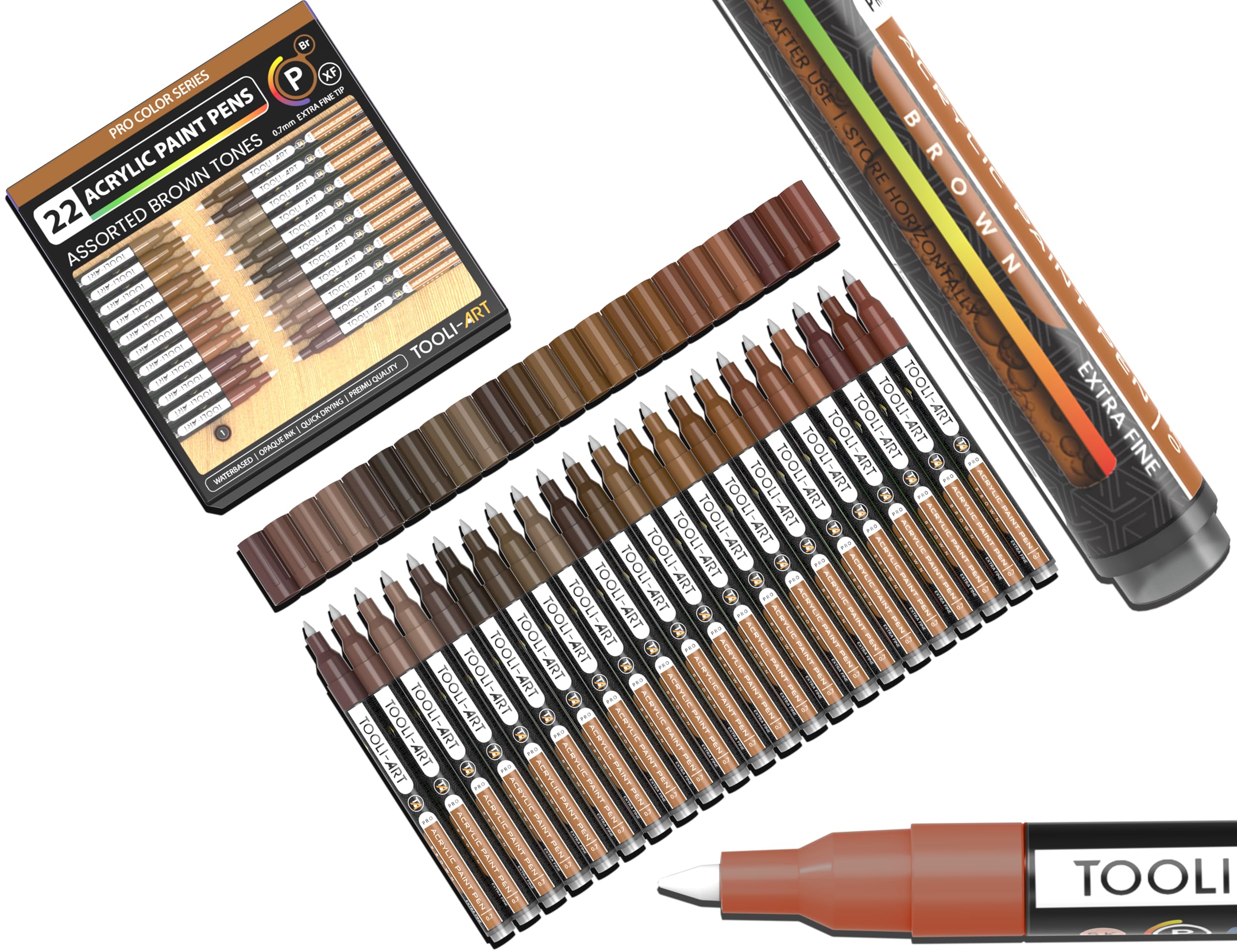22 Brown Acrylic Paint Pens – 0.7mm Extra Fine Tip Markers