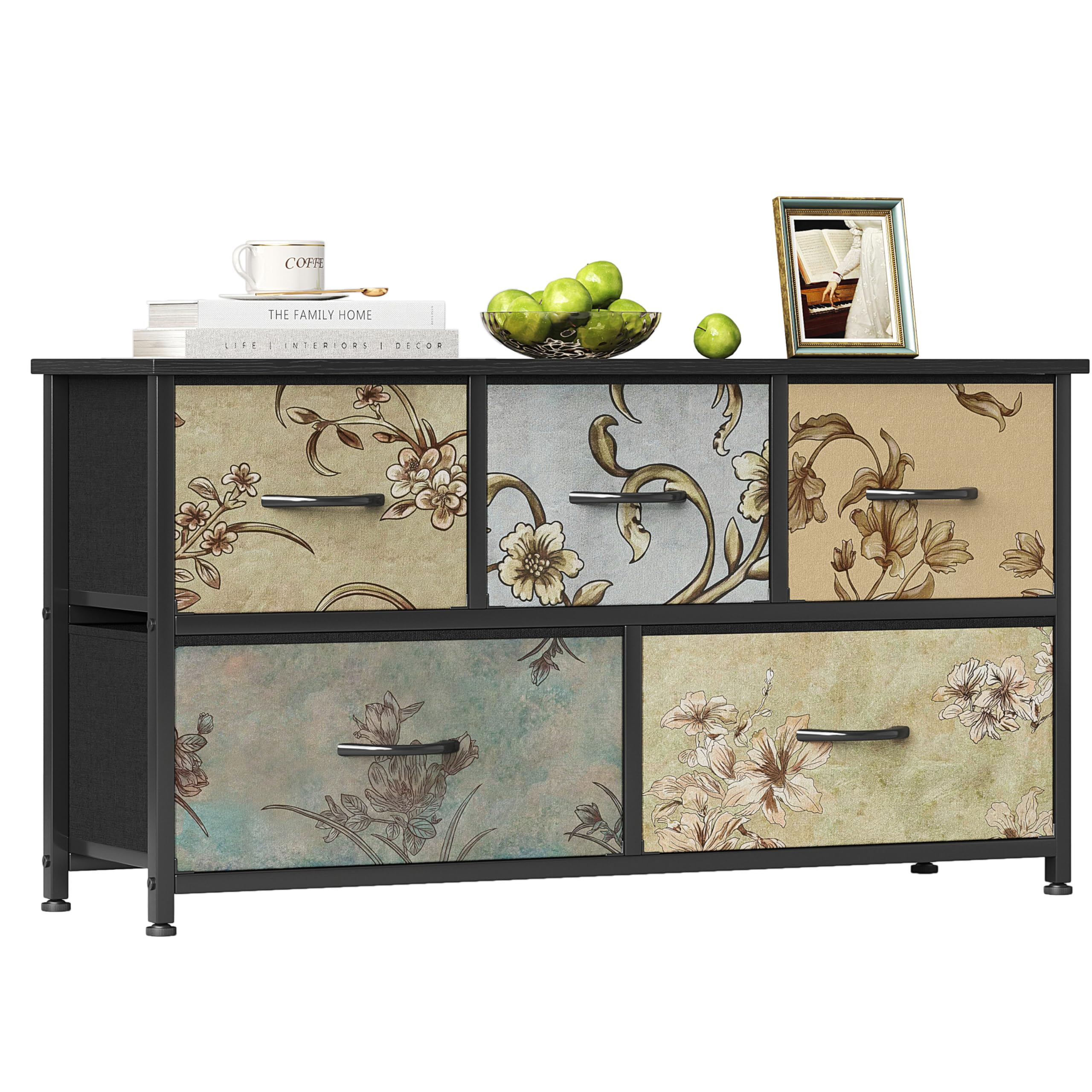 Flrrtenv 5 Drawer Dresser – Vintage Fabric Chest for Bedroom & Closet
