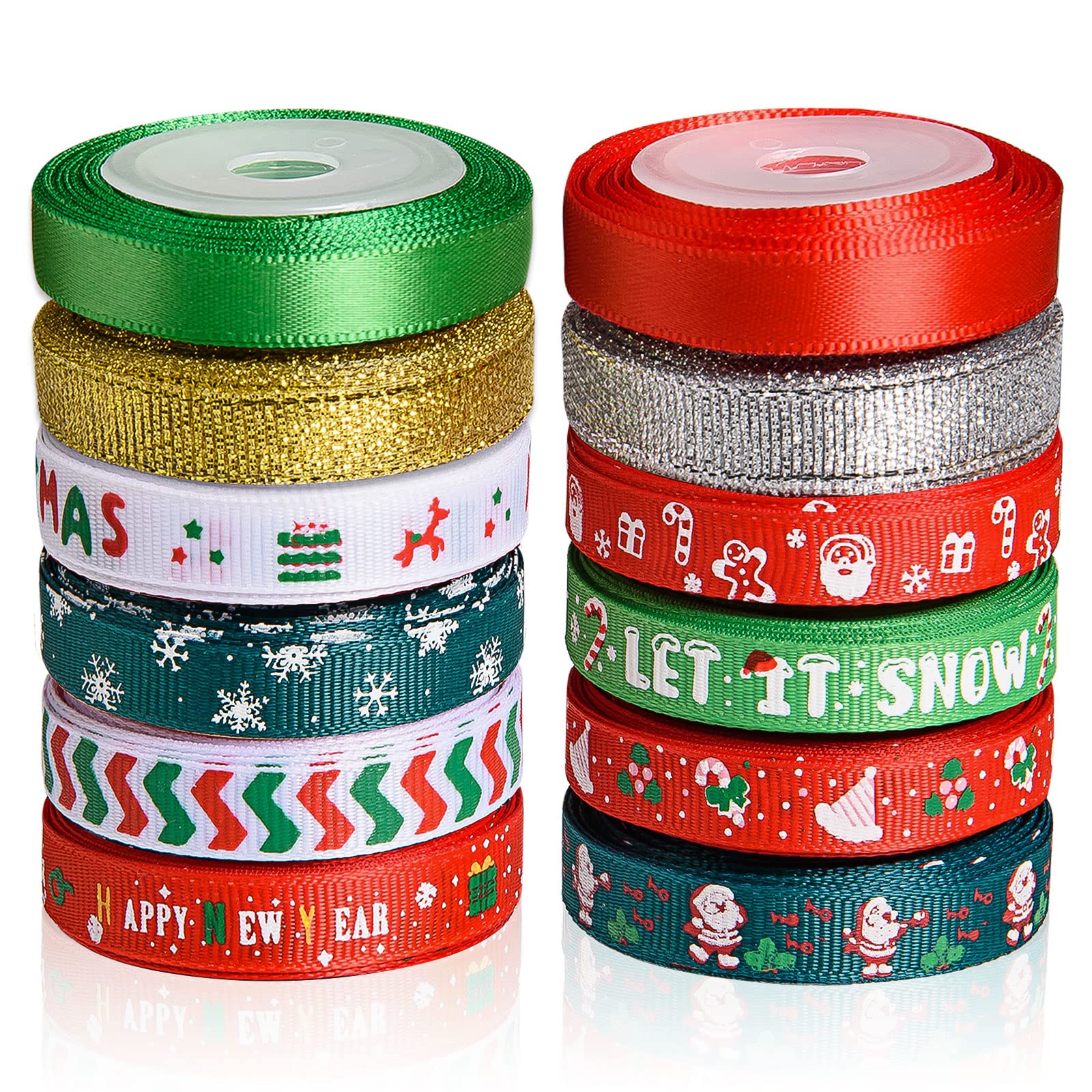 SANNIX 12 Rolls Christmas Ribbon for Gift Wrapping | 60 Yard 3/8 Inch