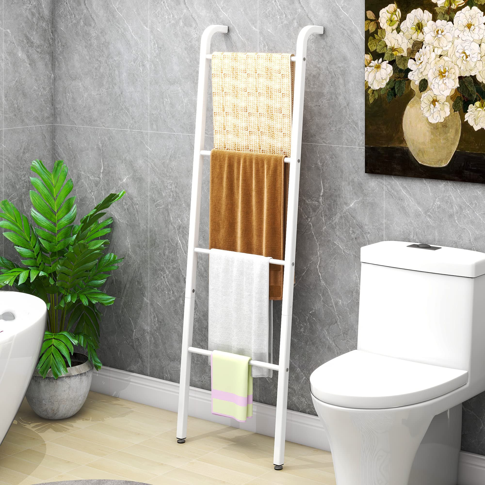 Jolof Store 4-Tier Freestanding Towel Rail – Steel Wall-Leaning Ladder
