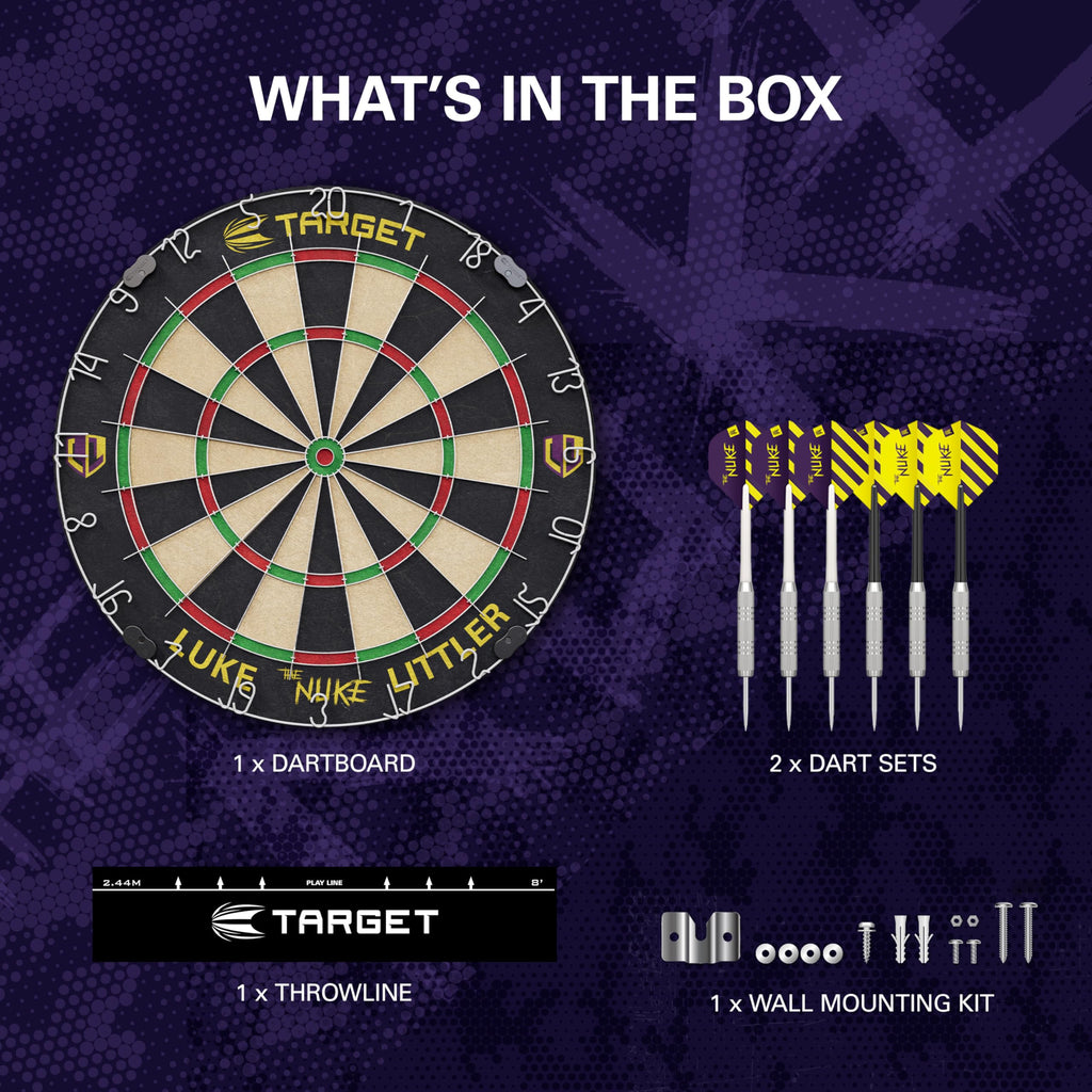 Target Darts Luke Littler Dartboard Set | Sisal Board & 6 Steel Tip Darts