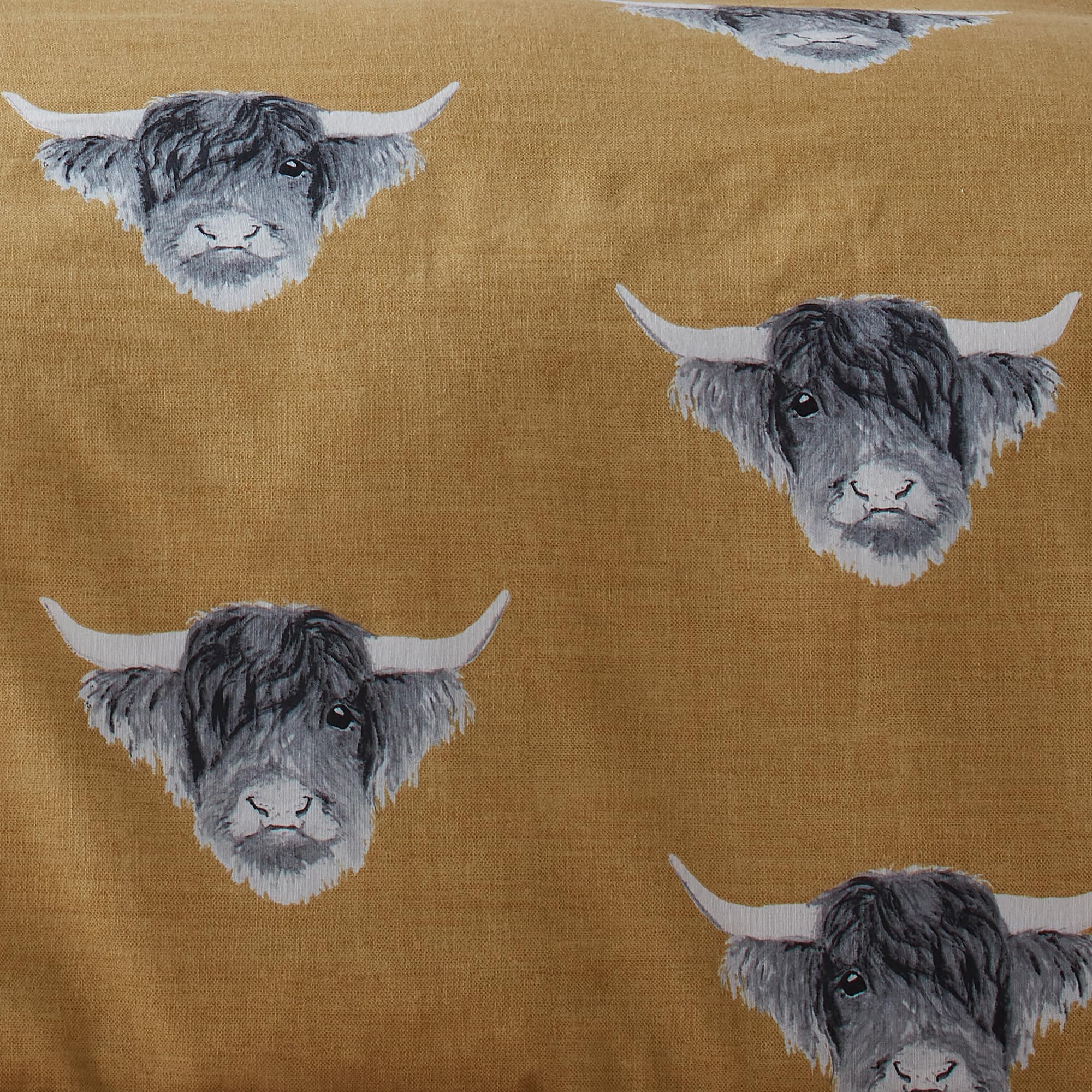 Fusion Highland Cow Reversible Duvet Cover Set – Ochre Yellow – Super King