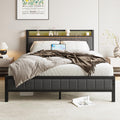 BORPHOM King Bed Frame with Storage Headboard, LED Lights & Charging Station