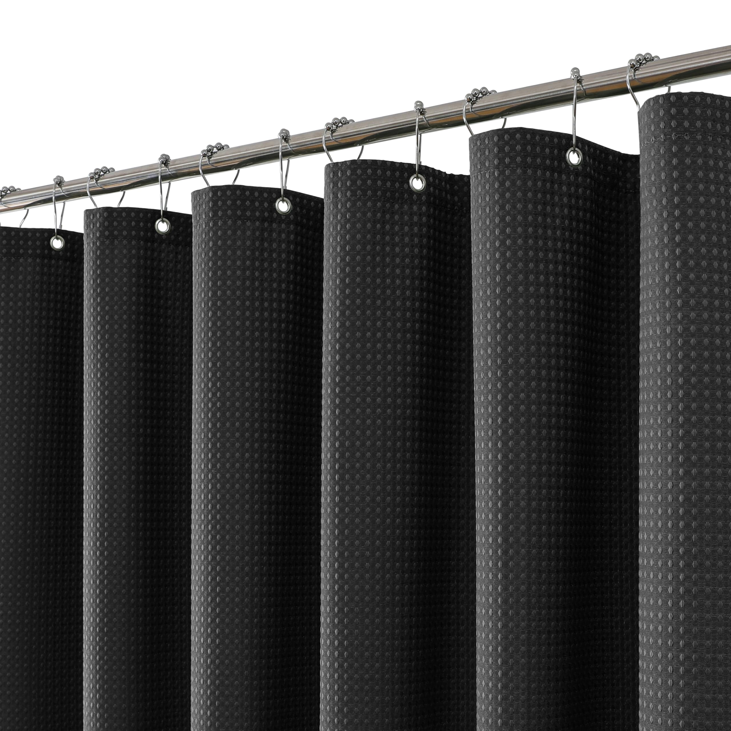 FY&XZH Heavy-Duty Waffle Weave Shower Curtain with Hooks - Black, 183x244cm