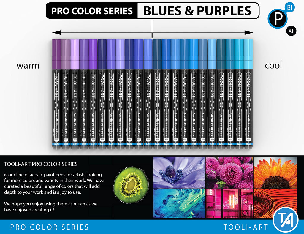 Acrylic Paint Pens | 22 Blue & Purple 0.7mm Extra Fine Tip