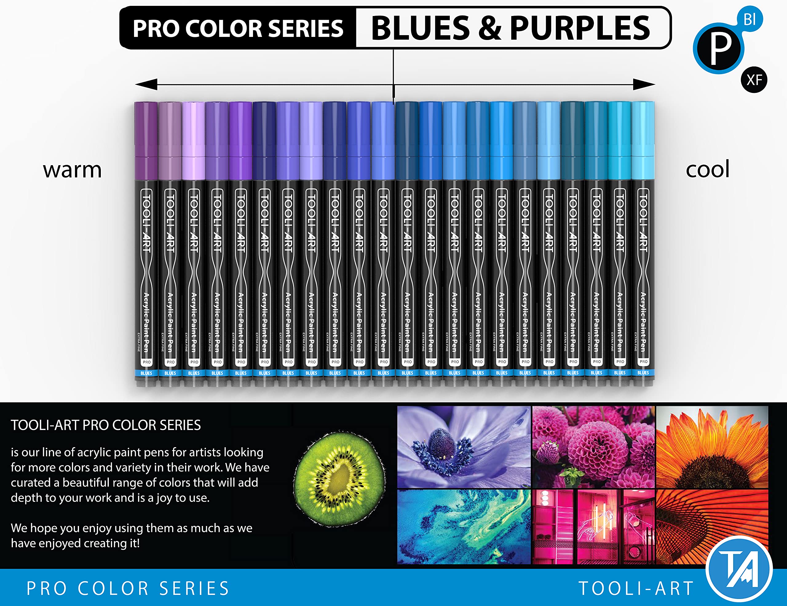 Acrylic Paint Pens | 22 Blue & Purple 0.7mm Extra Fine Tip