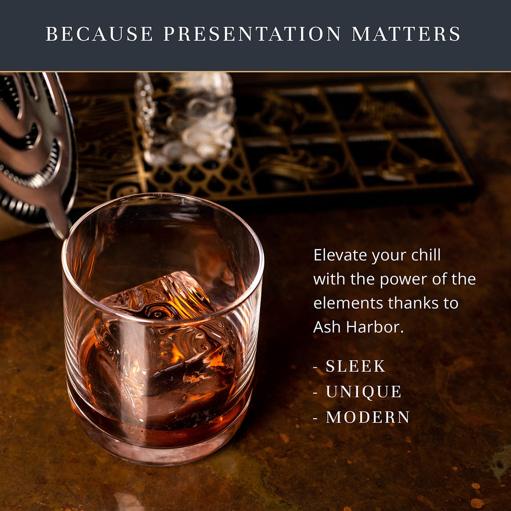 Ash Harbor Ice Designer Tray – Aluminum Whiskey Ice Cube Stamp Mold