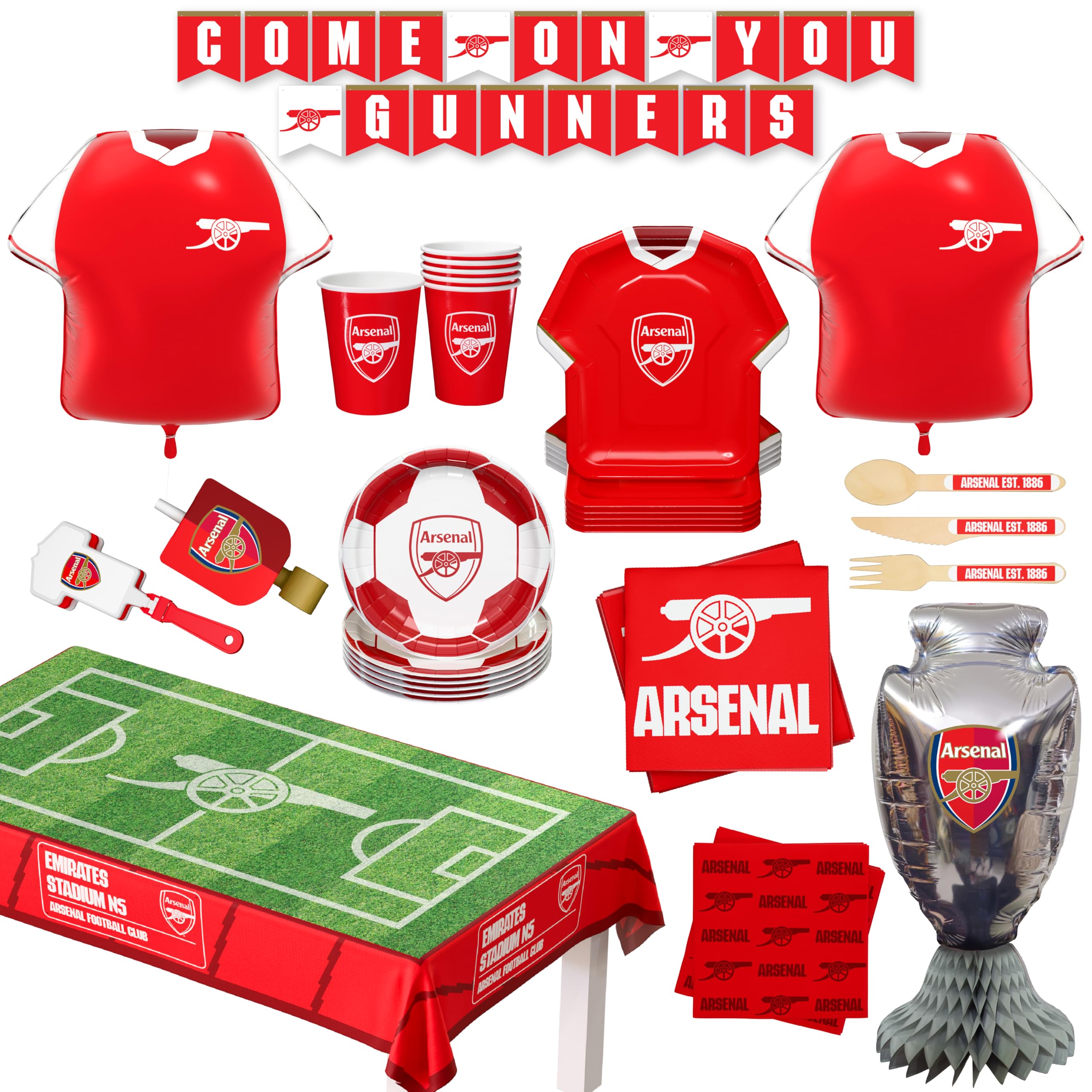 Arsenal FC Official 77-Piece Party Supplies Kit for 6 Guests