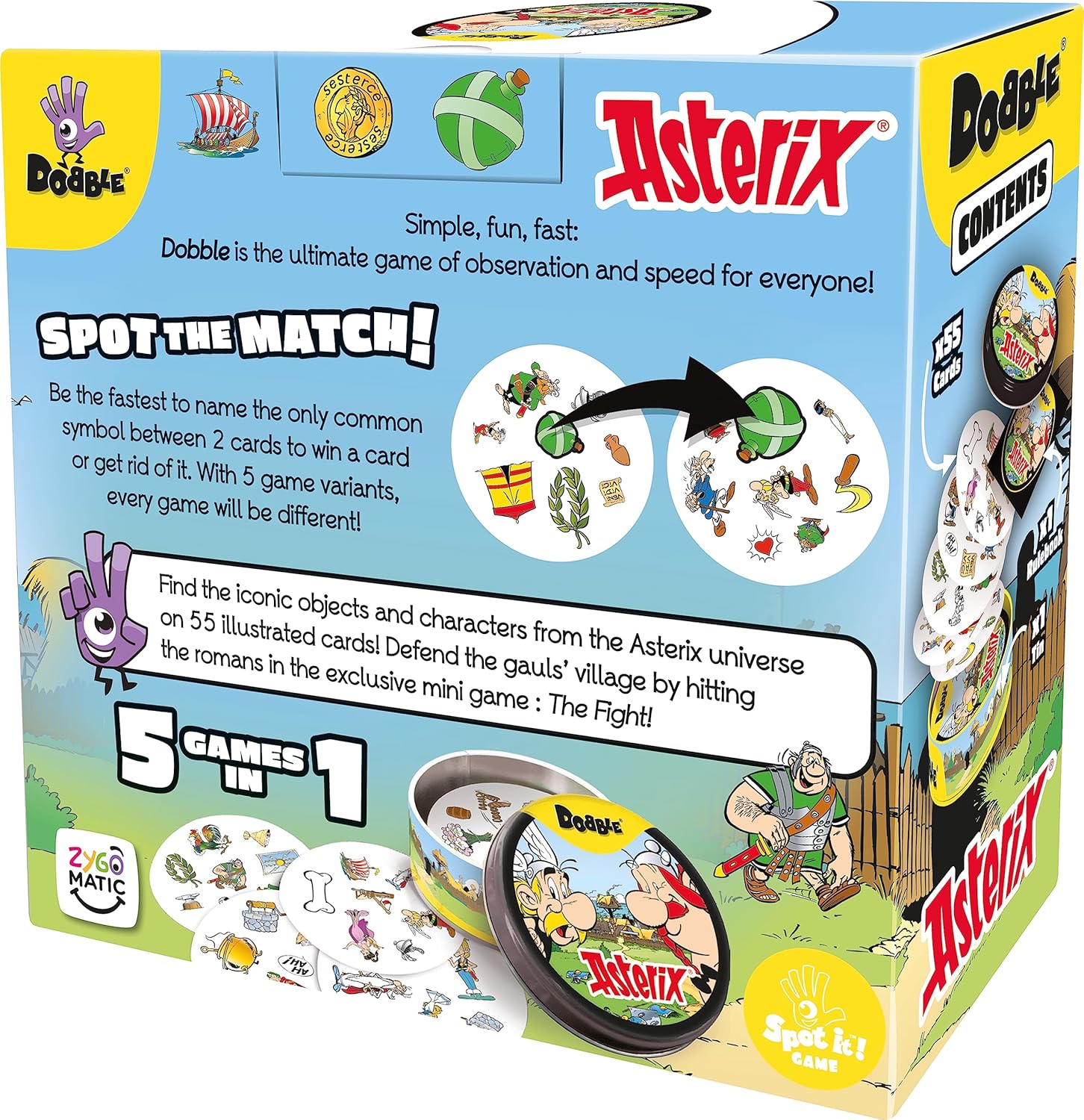 Dobble Asterix Card Game – Snaps Family Observation and Speed Game