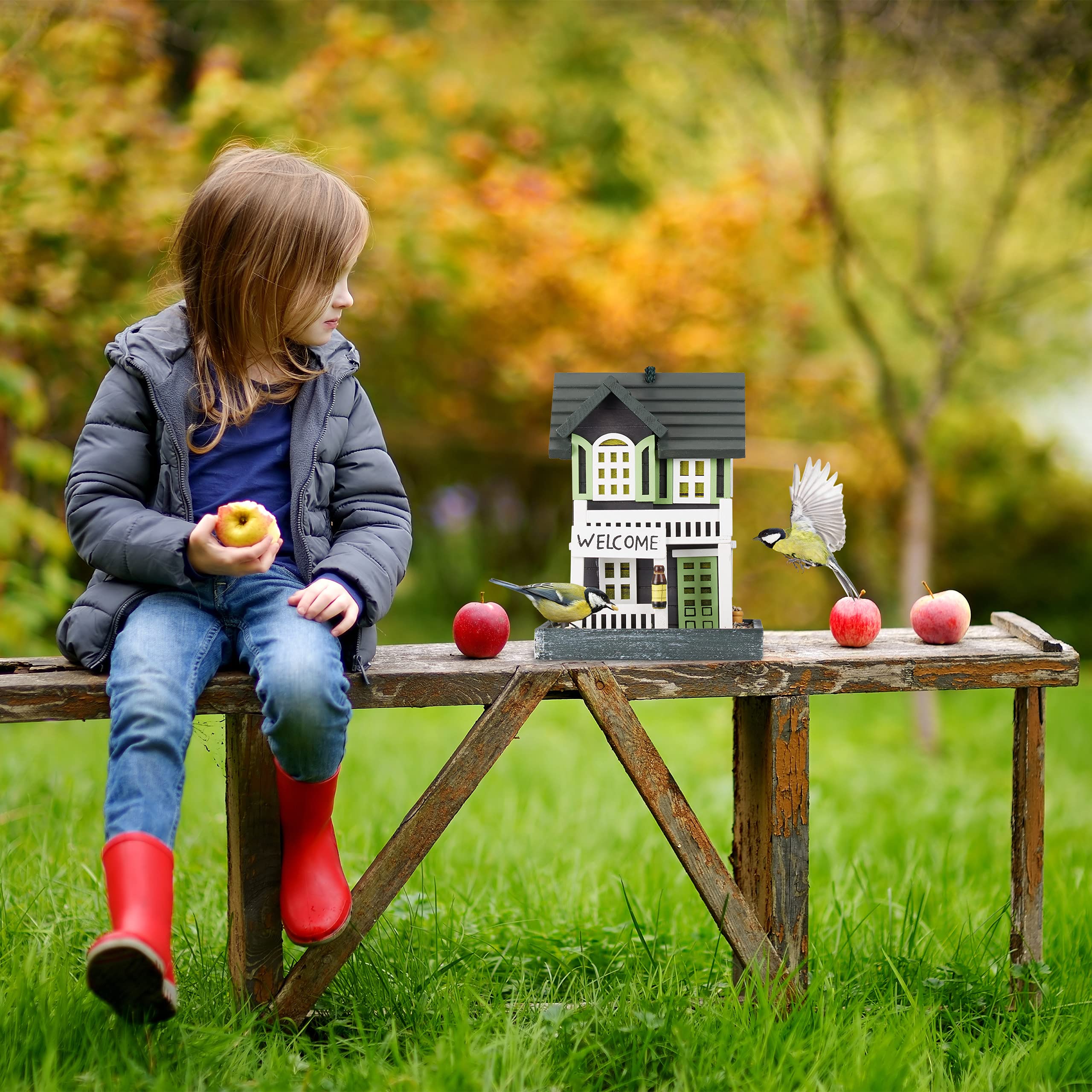 Relaxdays Wooden Bird Feeder – Hanging Scandinavian Style Garden House