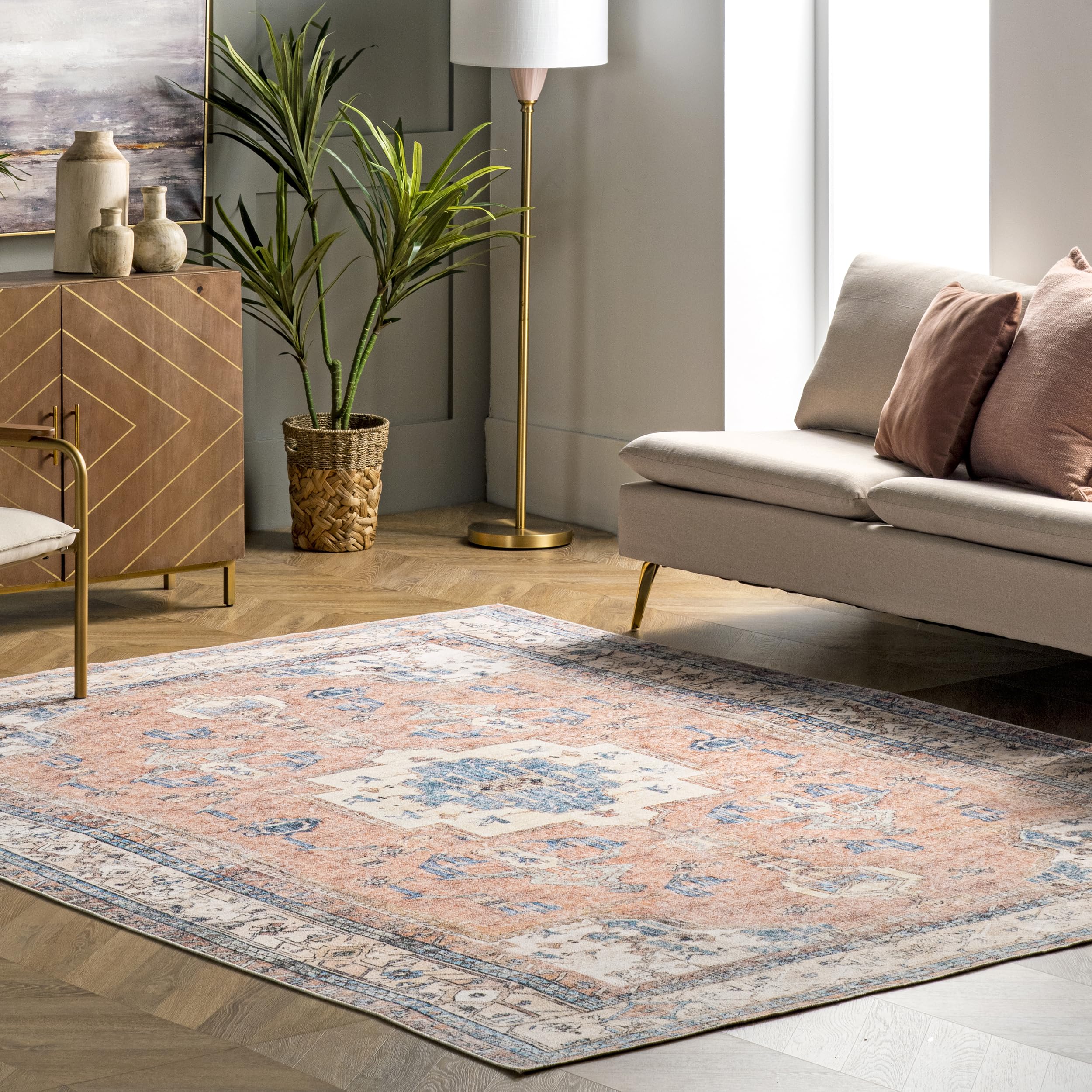 nuLOOM Eleanor Machine Washable Distressed Medallion Area Rug, 5x8, Multi