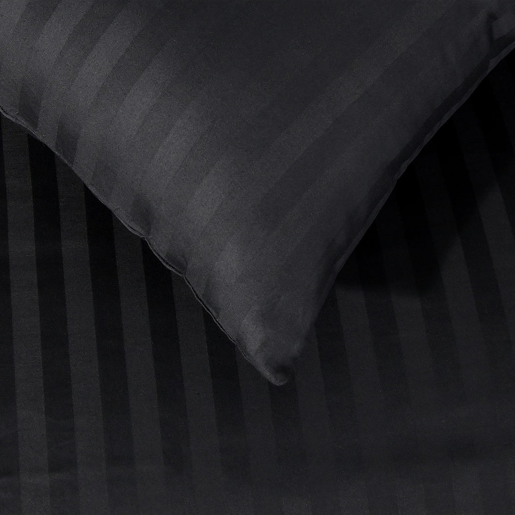 Sleepdown Black Satin Stripe Reversible Duvet Cover Set | Double Bedding