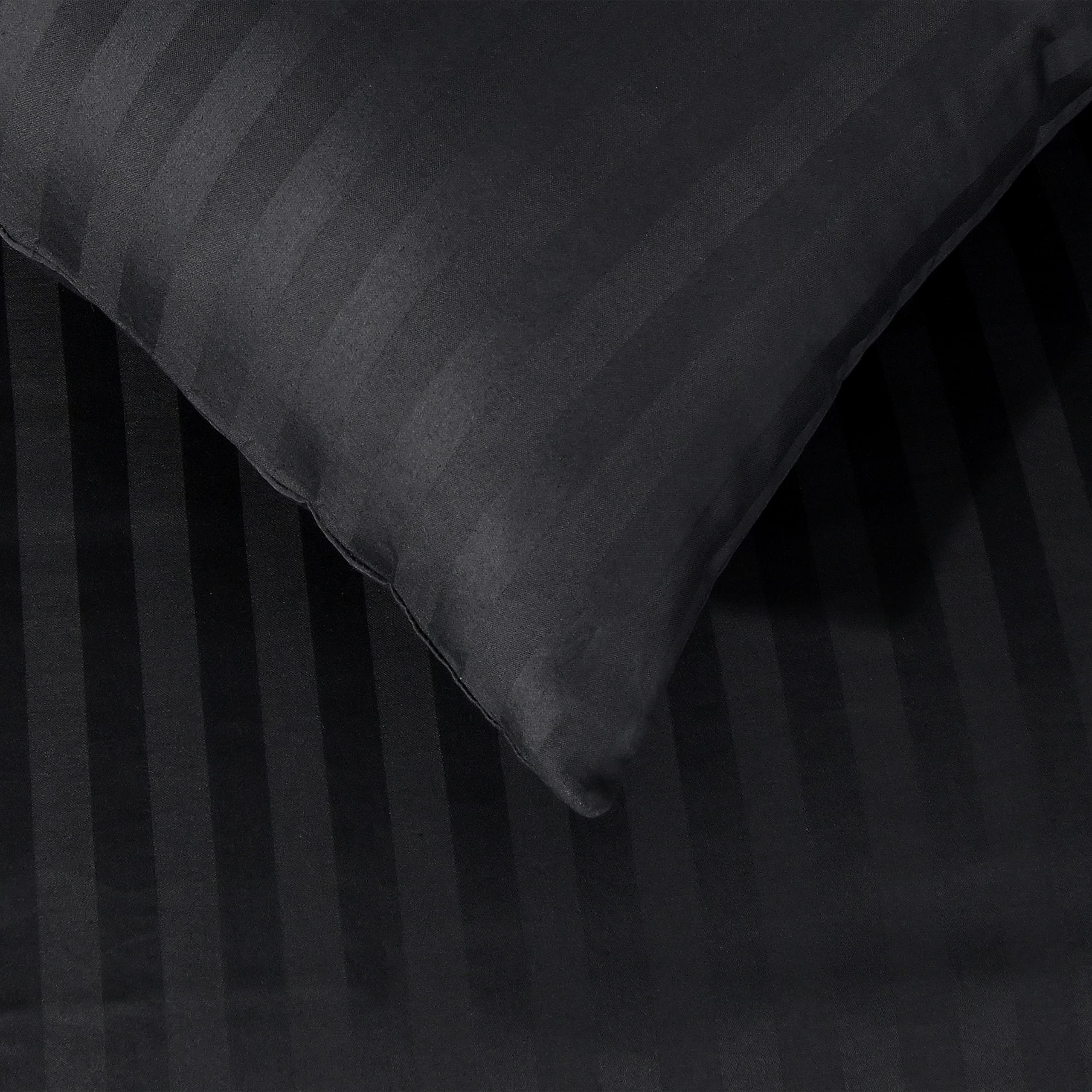 Sleepdown Black Satin Stripe Reversible Duvet Cover Set | Double Bedding