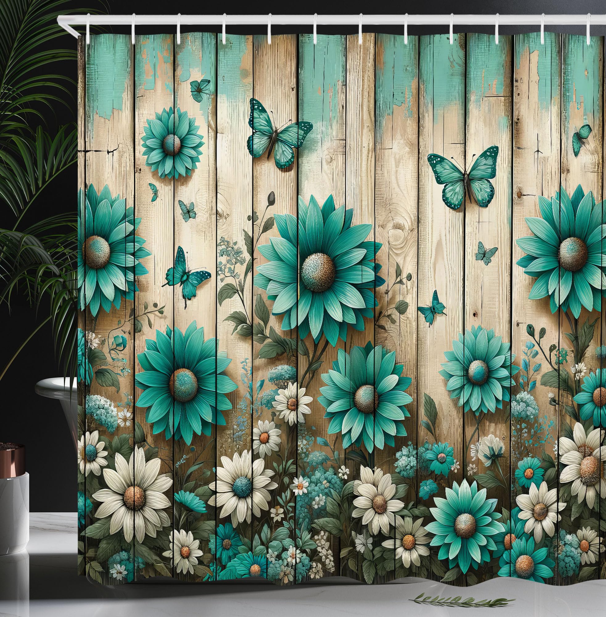 Abakuhaus Rustic Daisy Shower Curtain | Waterproof Fabric – 175 x 200 cm