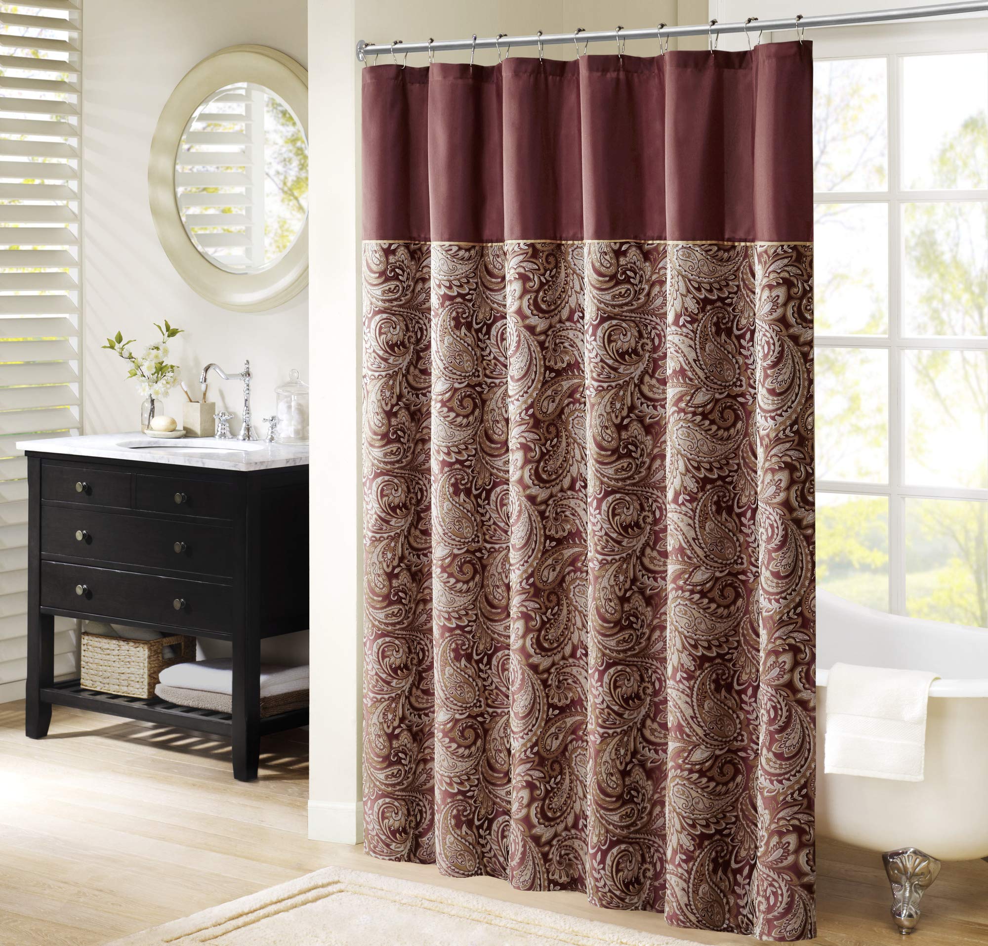 Madison Park Aubrey Jacquard Shower Curtain – Burgundy Paisley, 72x72