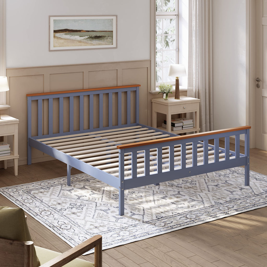 ELEGANT King Solid Wood Bed Frame with Slatted Headboard 5ft, 150x200cm - image 2