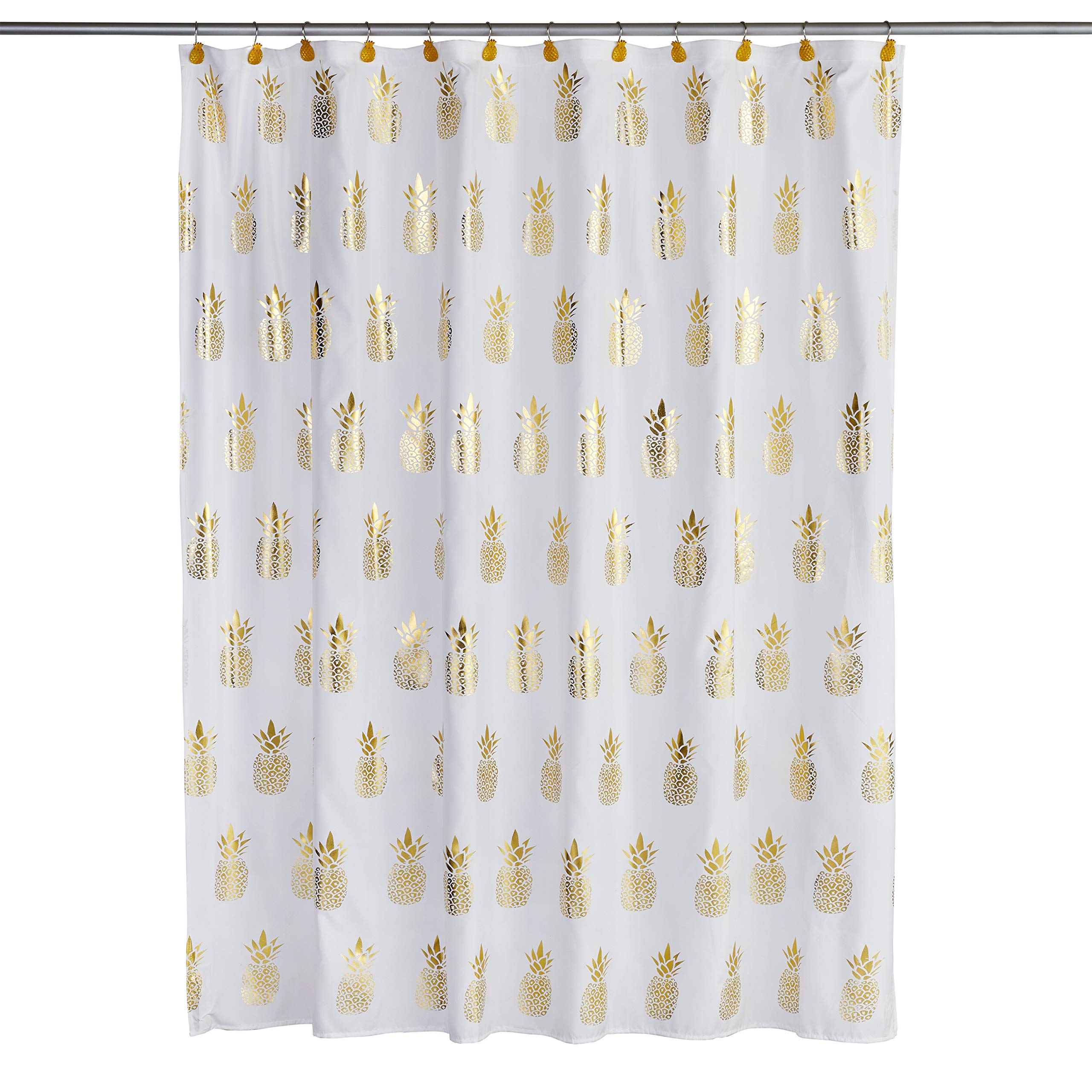 SKL Home Gilded Pineapple Shower Curtain – White & Gold Metallic Fabric