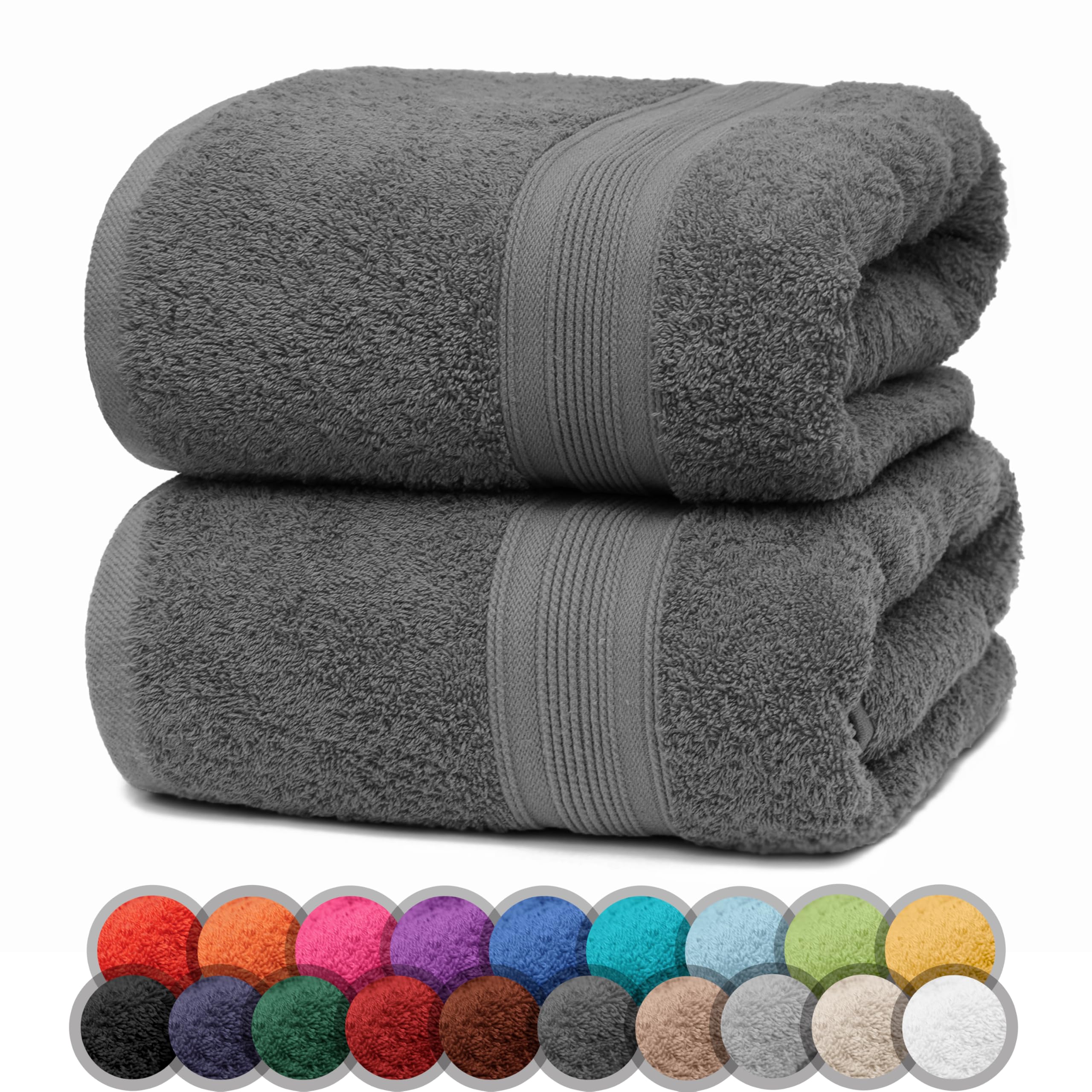 NatureMark 100% Cotton Bath Towels - Pack of 2, 70x140cm, Grey