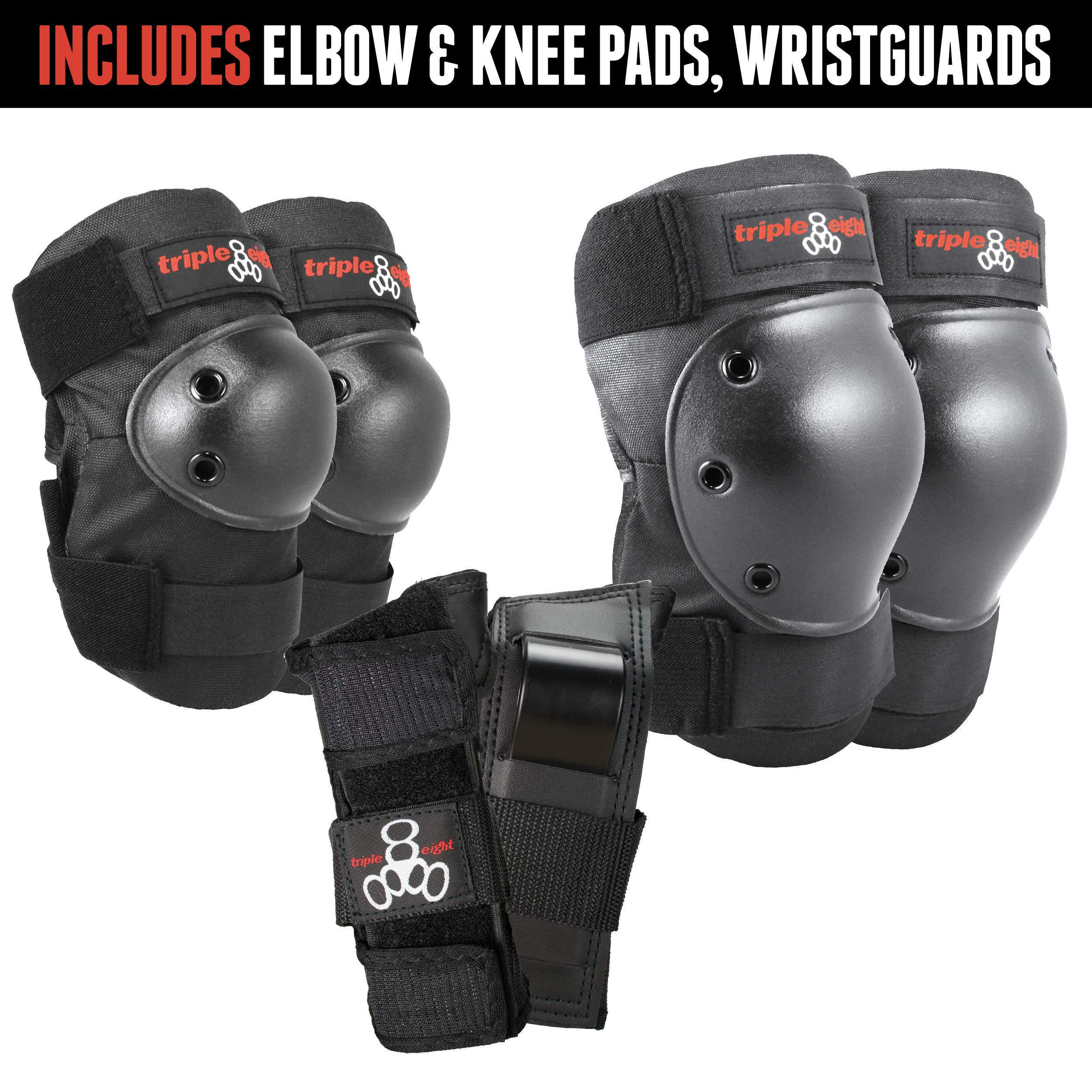 Triple 8 Saver Series 3-Piece Pad Set | Knee, Elbow & Wrist Guards, Black