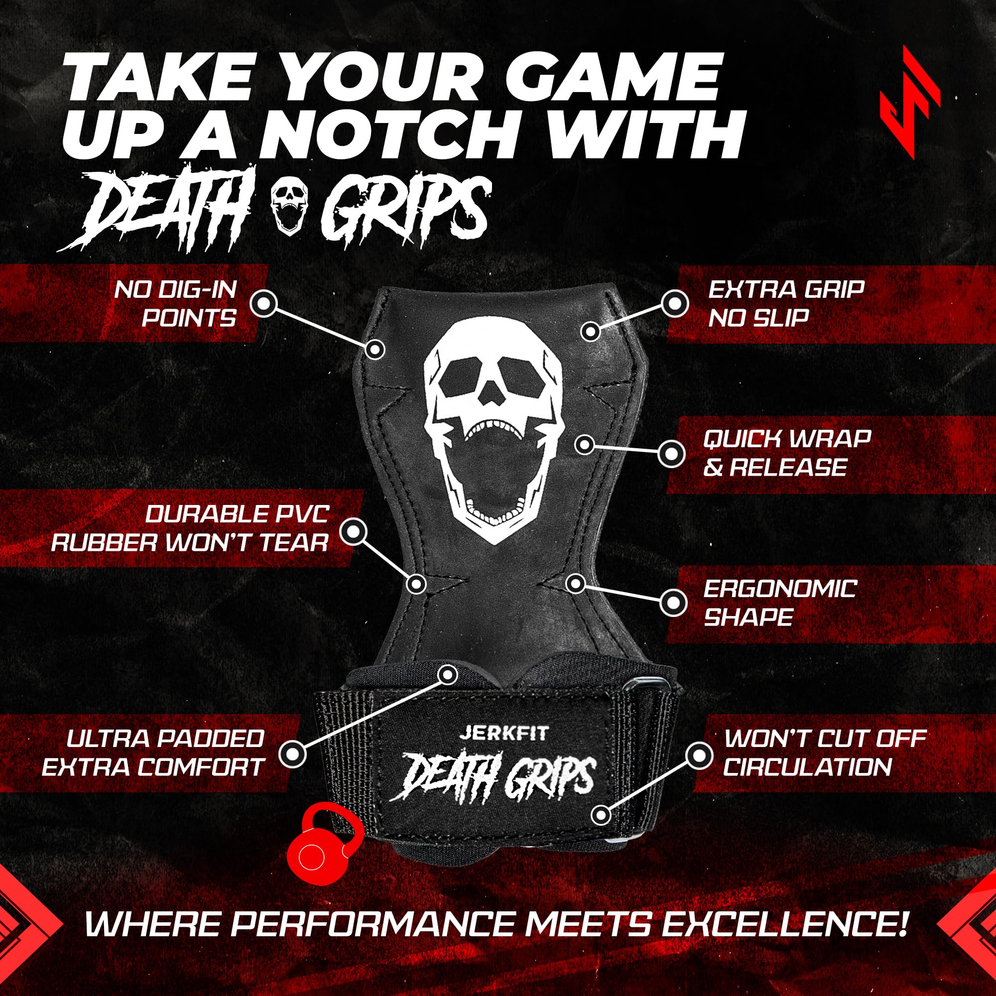 JerkFit Death Grips – Rubber Lifting Straps with Neoprene Wrist Support