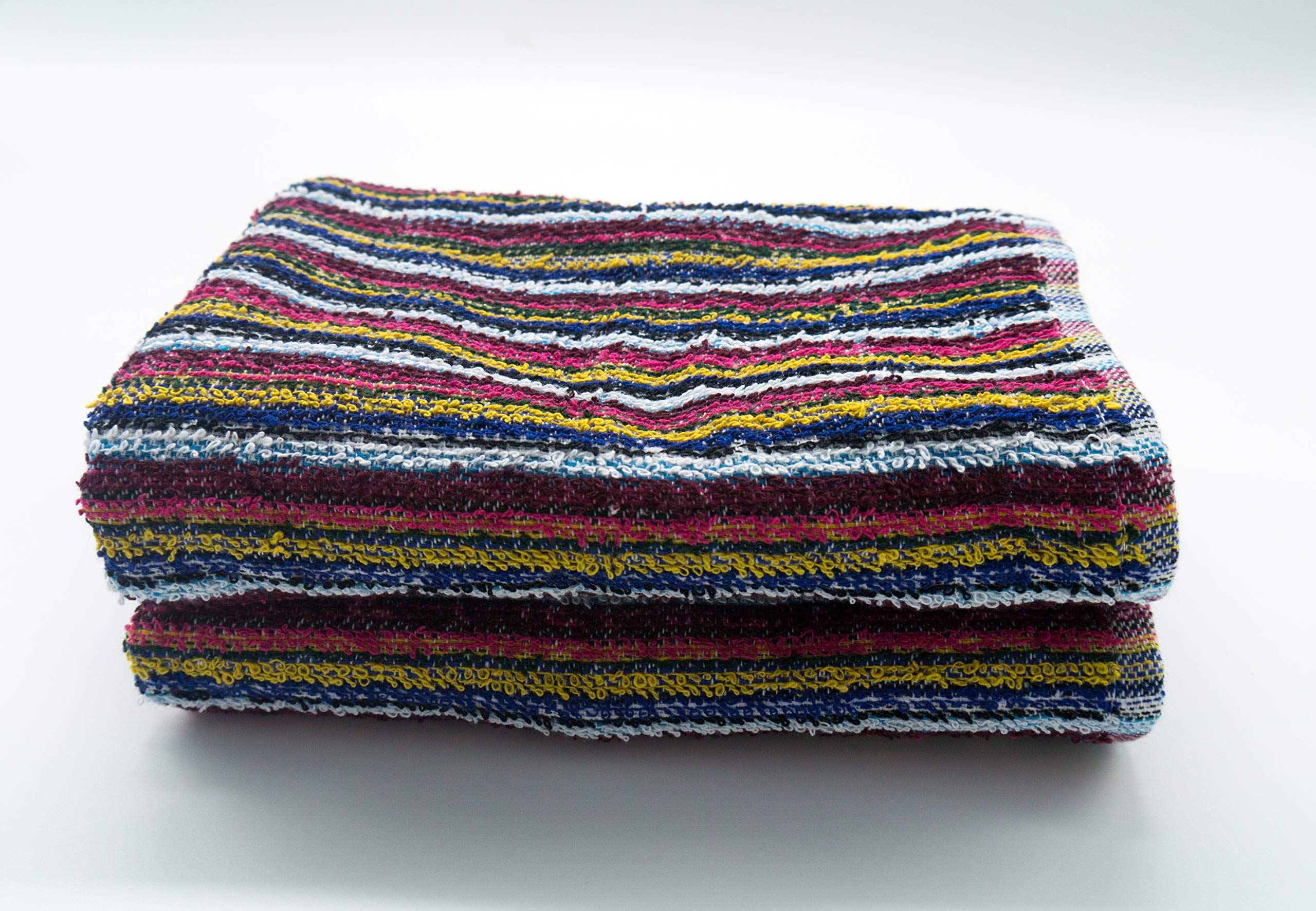 Lex's Linens Eco-Friendly Recycled Cotton Multi Stripe Hand Towels - 2 Pack