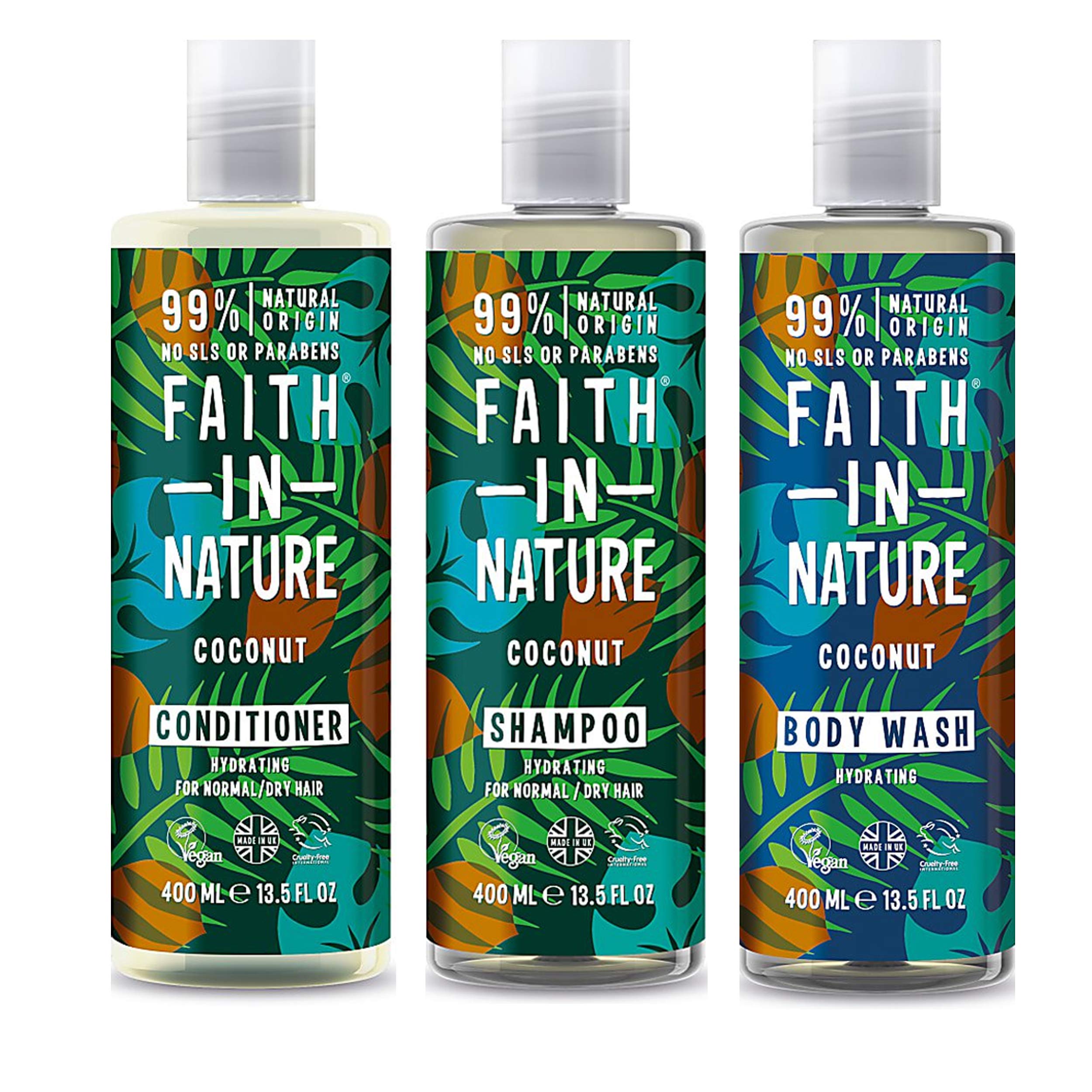 Faith In Nature Coconut Shampoo, Conditioner & Body Wash Trio - Vegan