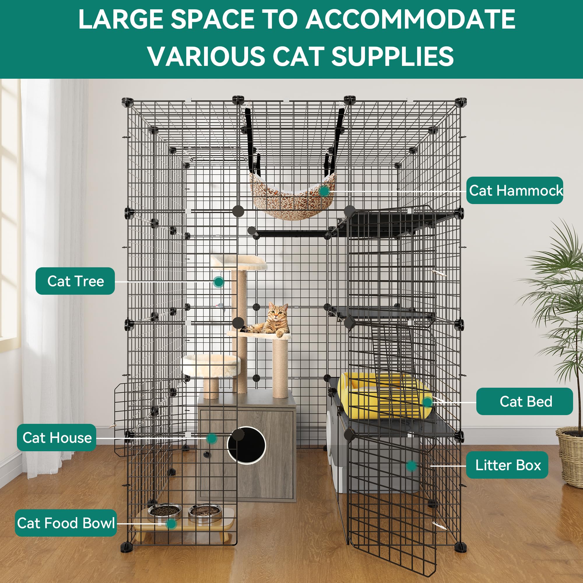 YITAHOME 4-Tier Large Cat Cage – Metal Wire Enclosure with Hammock