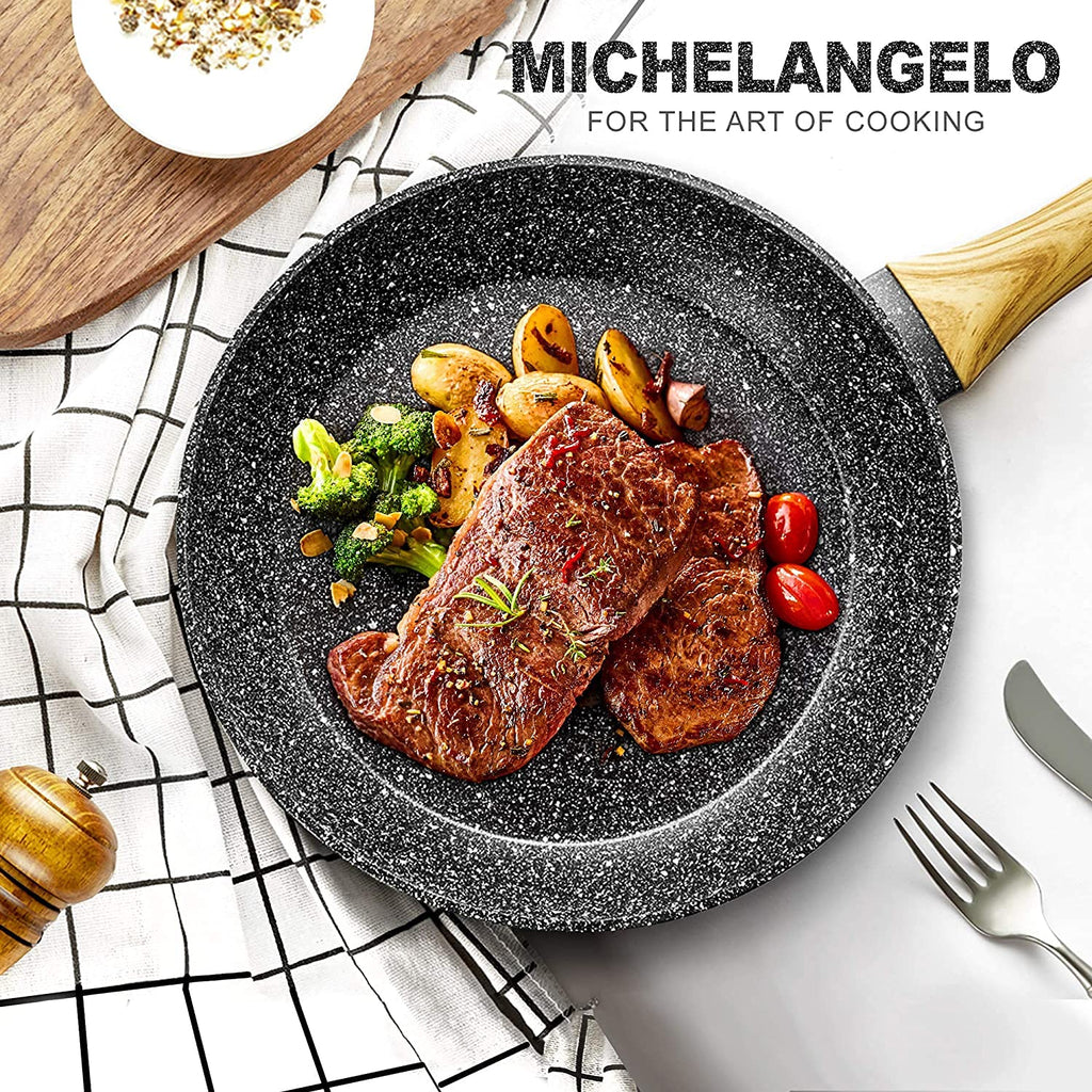 MICHELANGELO 28cm Non Stick Frying Pan with Lid | Granite Induction