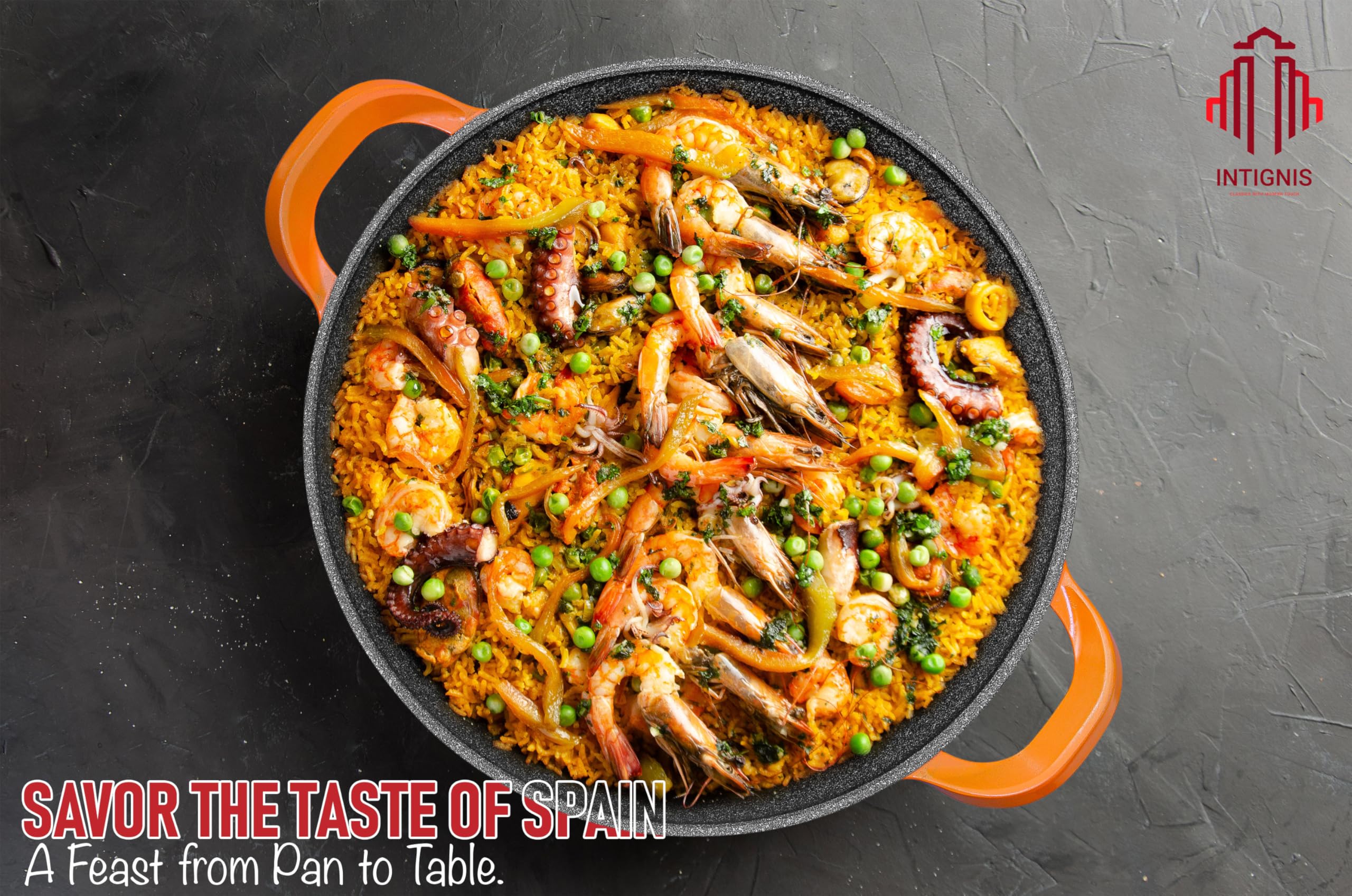 Intignis 40cm Paella Pan – Non-Stick Carbon Steel Induction Cookware