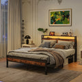 BORPHOM King Size Metal Bed Frame with Storage Headboard and LED Lights