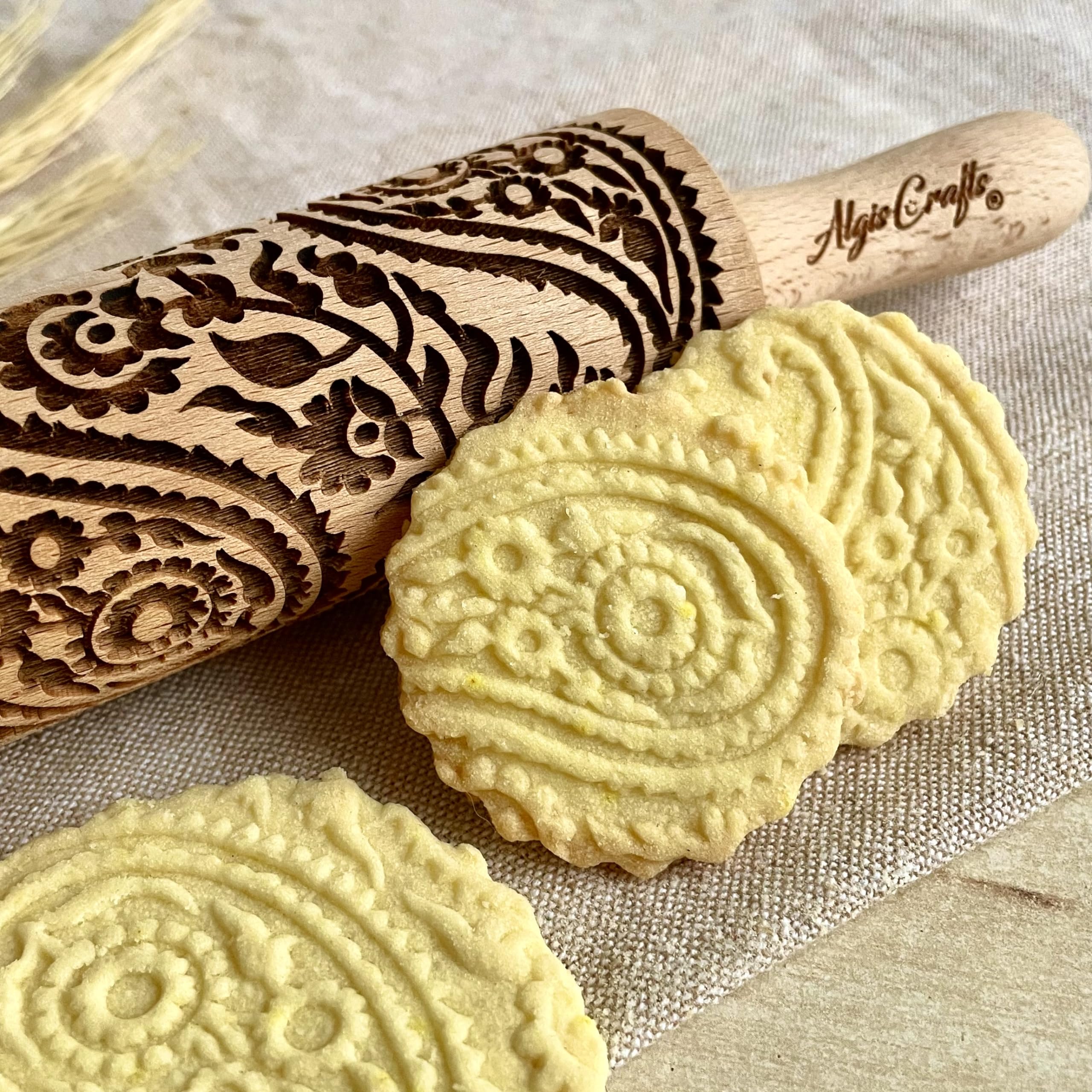 Algis Crafts Kids 3-Piece Mini Embossed Rolling Pin Set - Beech Wood