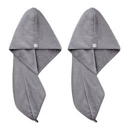 Polyte Microfibre Hair Turban Wrap - Quick Dry Towel, 2 Pack (Dark Gray)