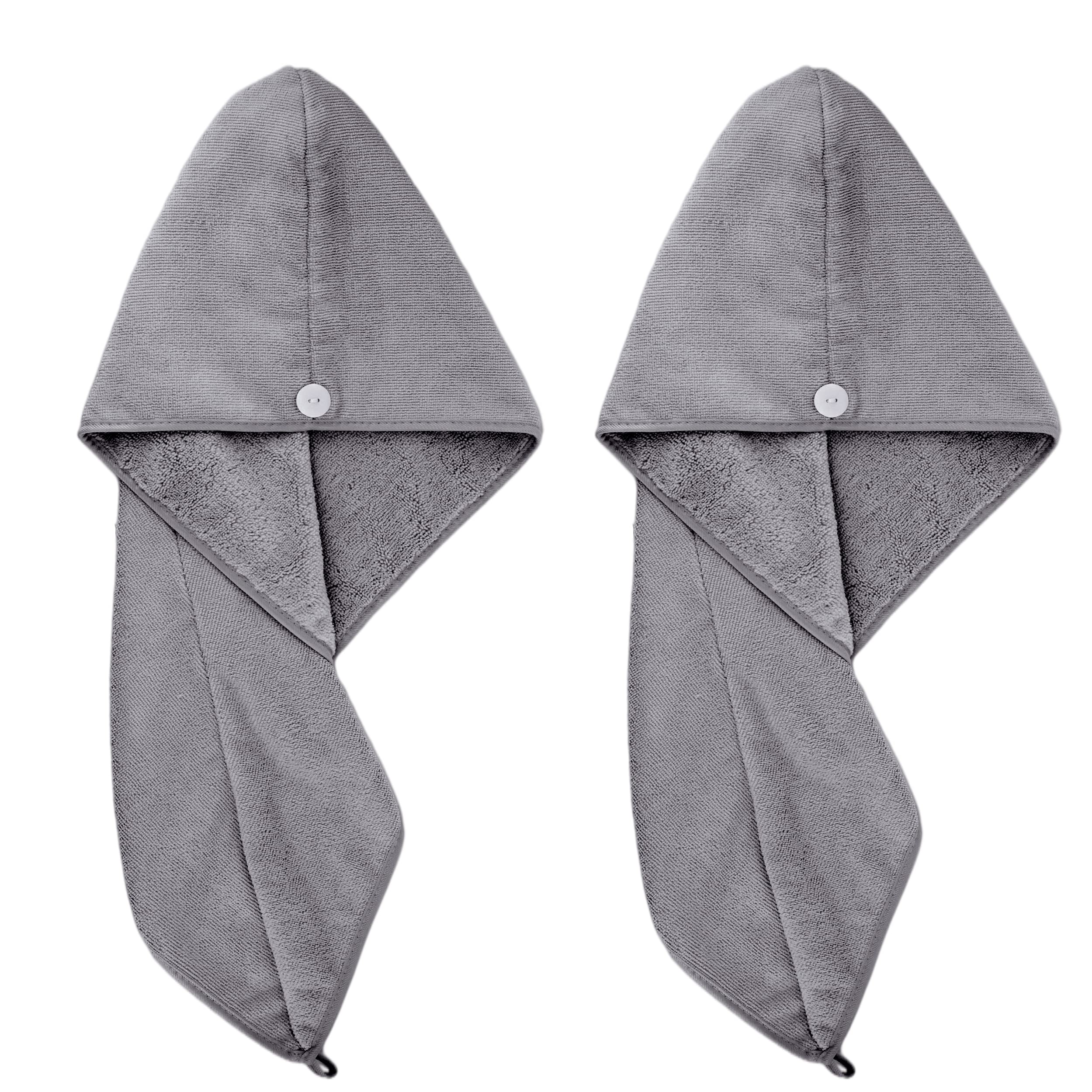 Polyte Microfibre Hair Turban Wrap - Quick Dry Towel, 2 Pack (Dark Gray)