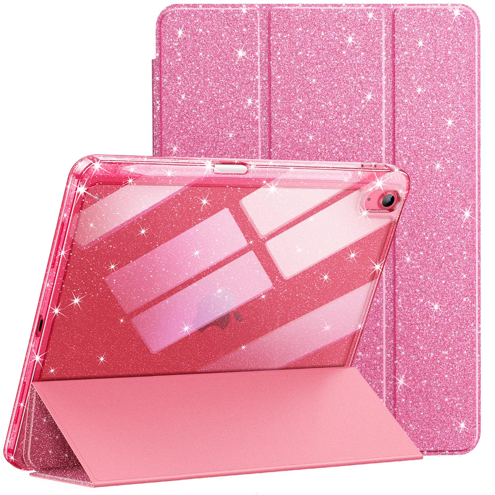 JETech Glitter Case for iPad 11th/10th Gen with Pencil Holder - Pink