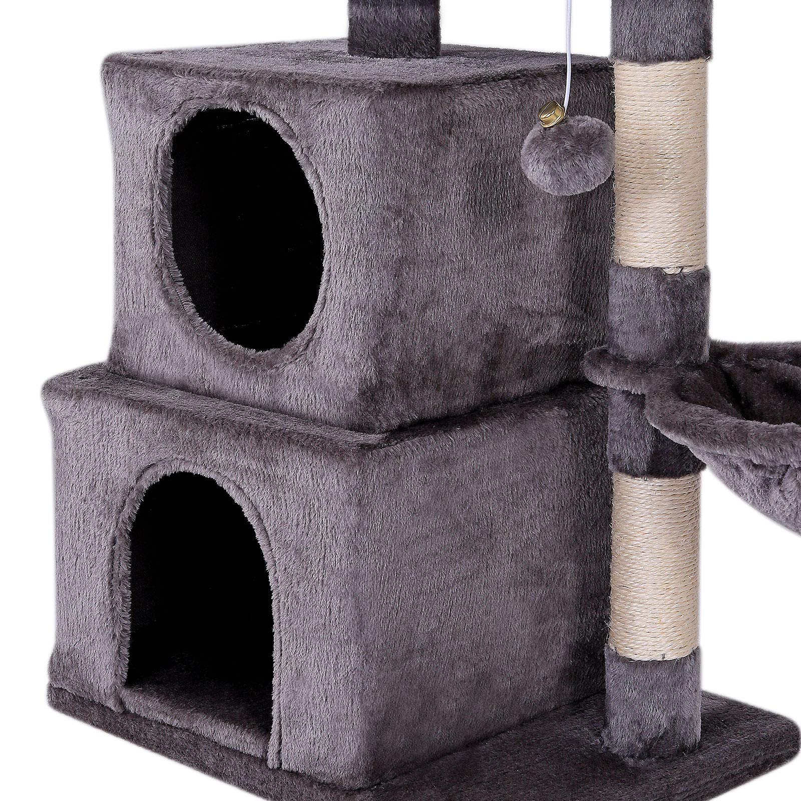 lionto Cat Scratching Post – 70cm Cat Tree with 2 Caves & Sisal, Dark Grey