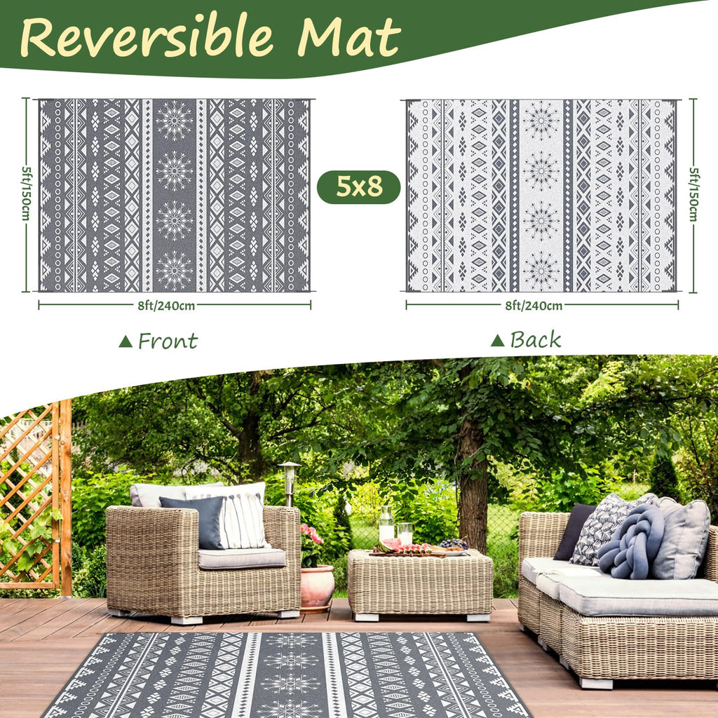 MOKANI Reversible Outdoor Rug – 150x240cm Waterproof Boho Patio Mat