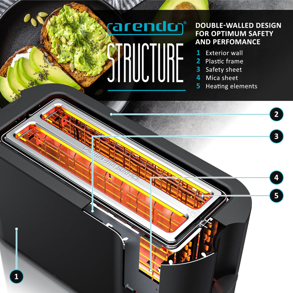 Arendo 4-Slice Long Slot Toaster with Touch Panel and Warming Rack