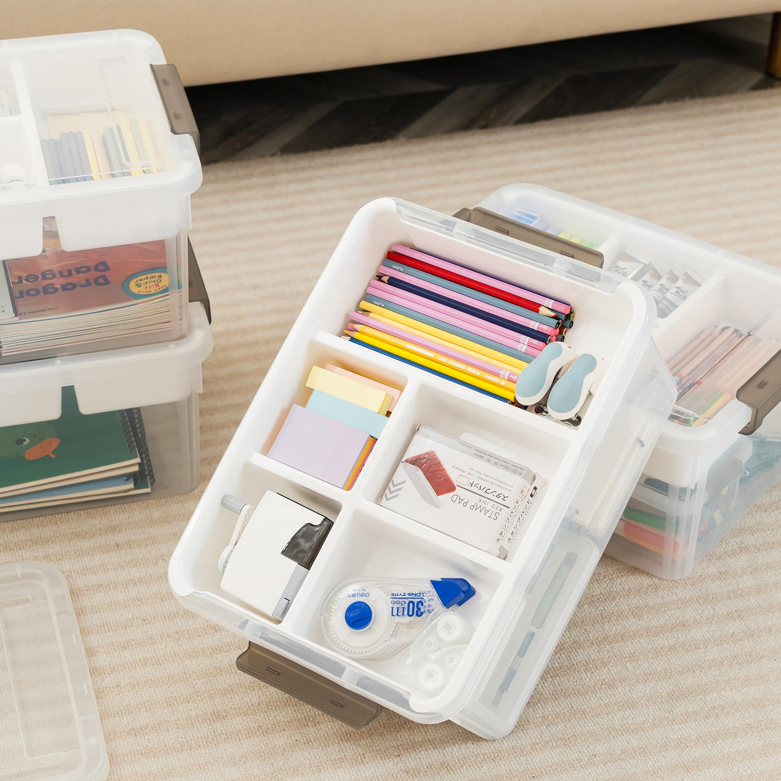 Citylife 16L Clear Plastic Storage Boxes with Removable Tray – 4 Pack