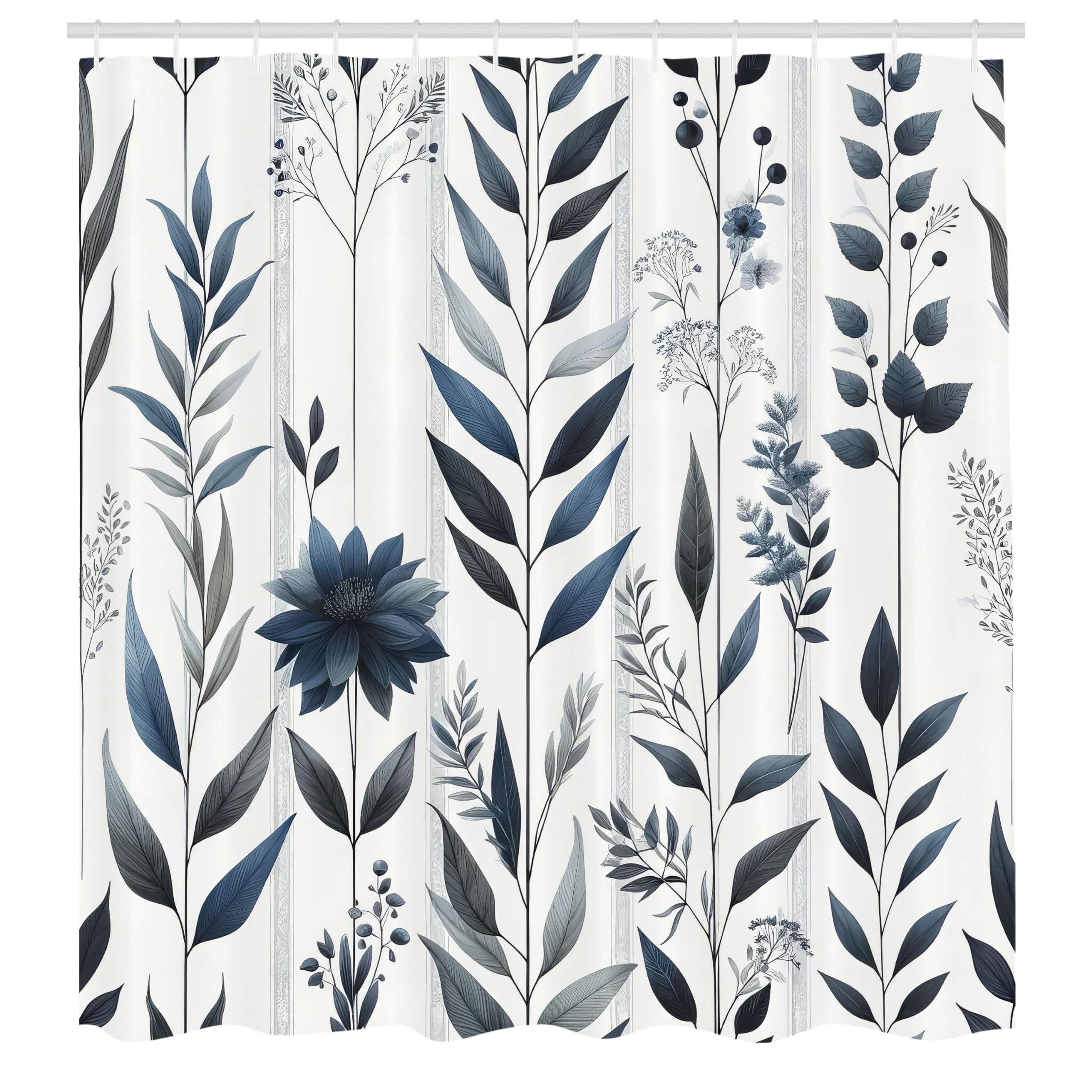Abakuhaus Navy Blue Shower Curtain | Minimalistic Botanic Art Fabric