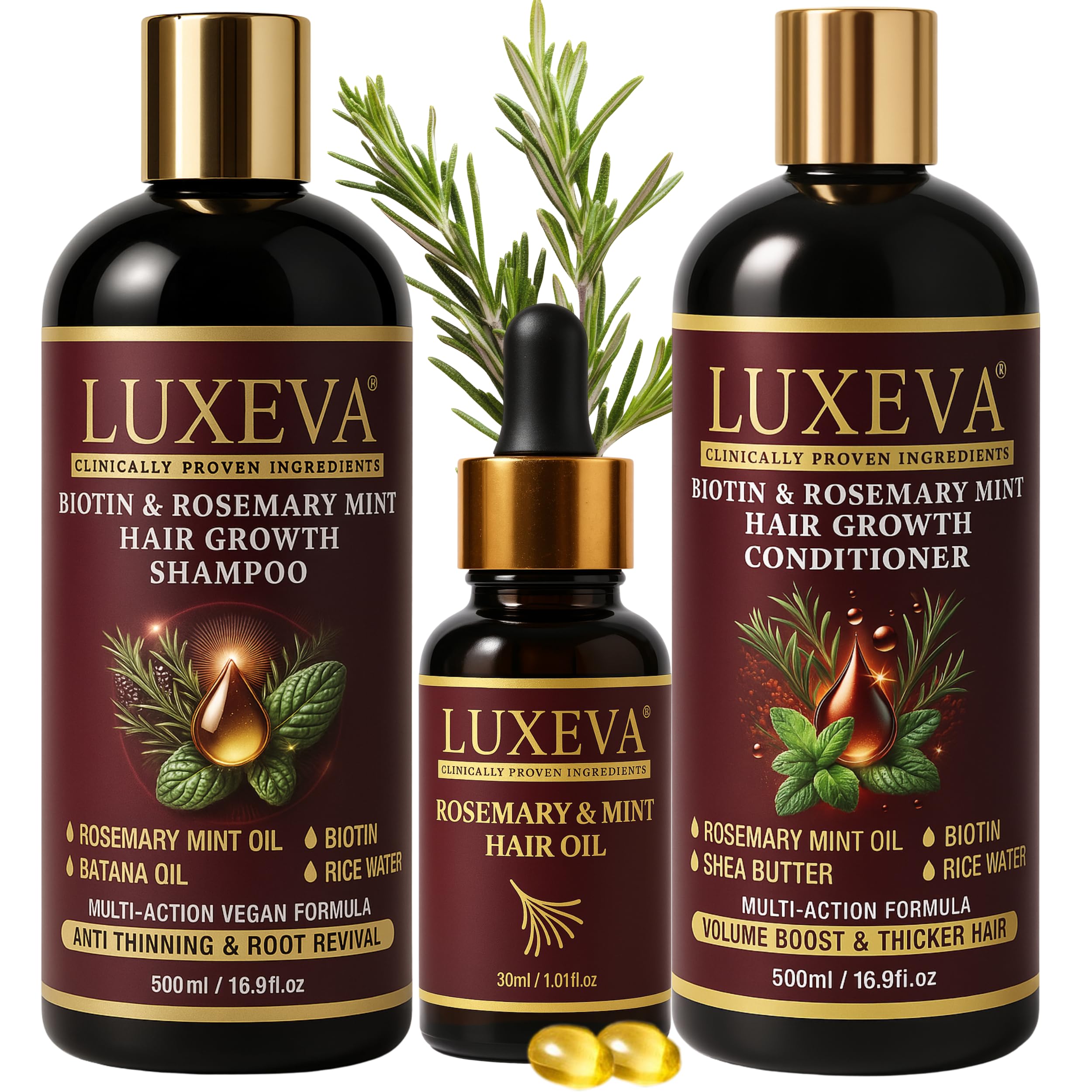 Luxeva Biotin & Rosemary Hair Growth Set - 3-in-1 Thickening Shampoo & Serum