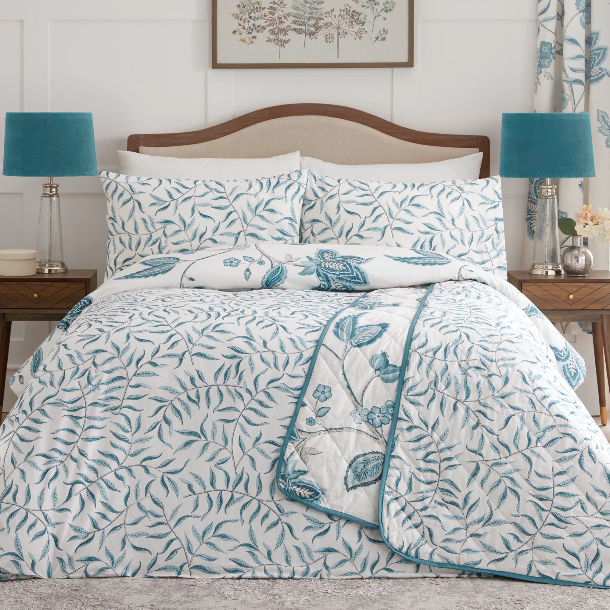 Dreams & Drapes Samira Reversible Floral Duvet Cover Set | Teal Super-King