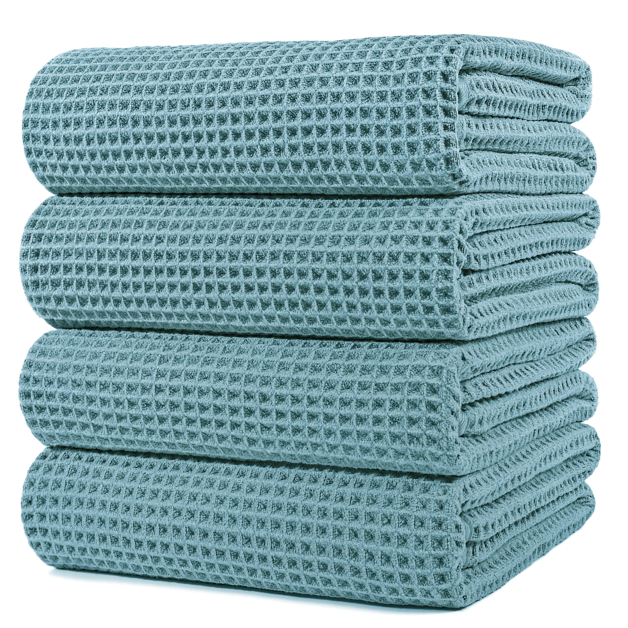 Polyte Microfibre Waffle Weave Bath Towels - Quick Dry 4 Pack Green