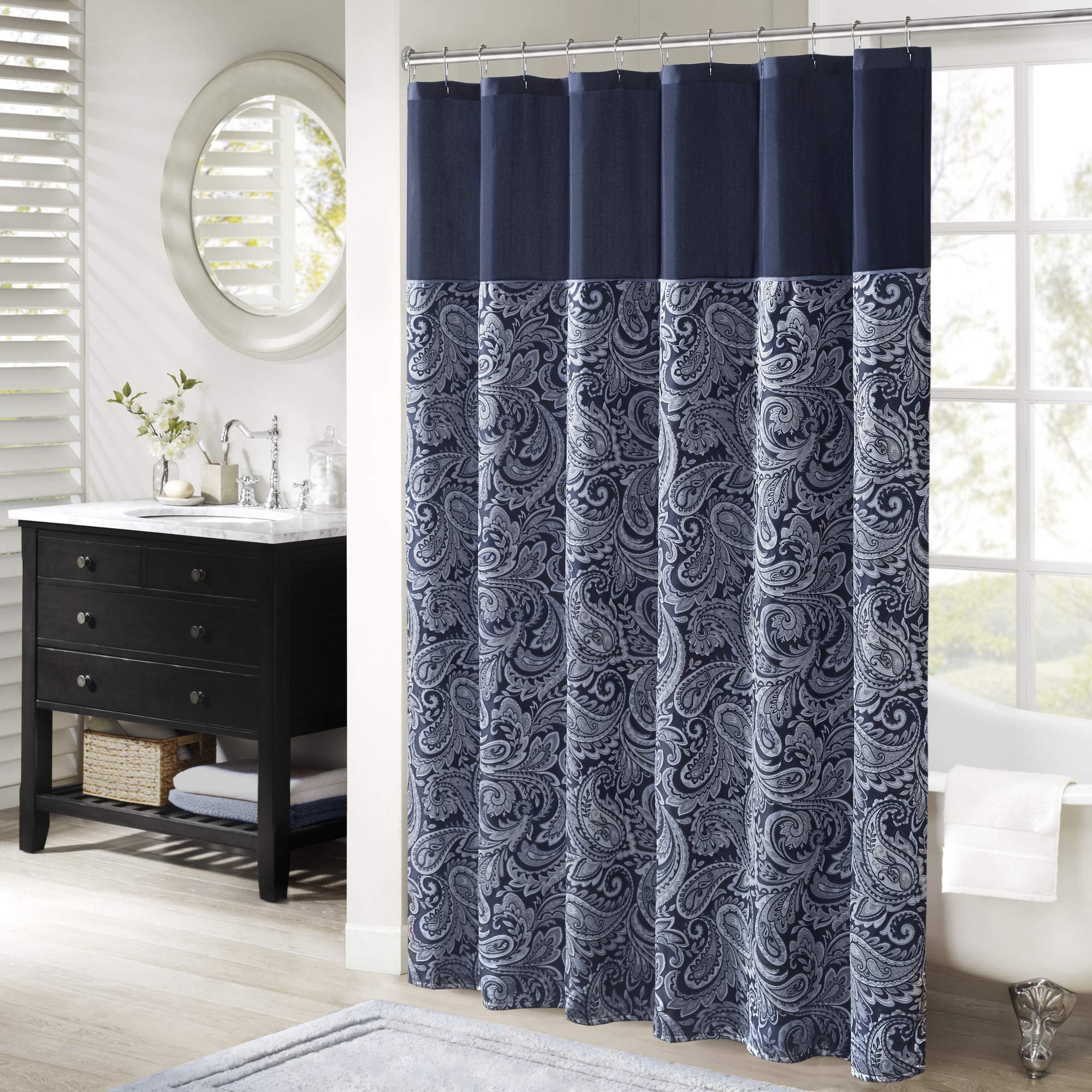 Madison Park Aubrey Paisley Jacquard Microfiber Shower Curtain - 72x72