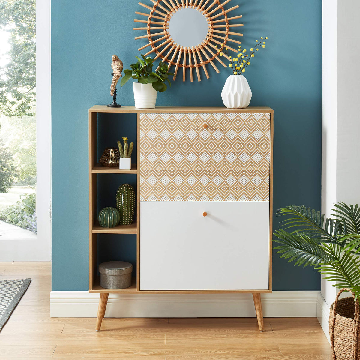 BAÏTA LEIKA shoe cabinet, patterns and oak effect, 80cm - image 2