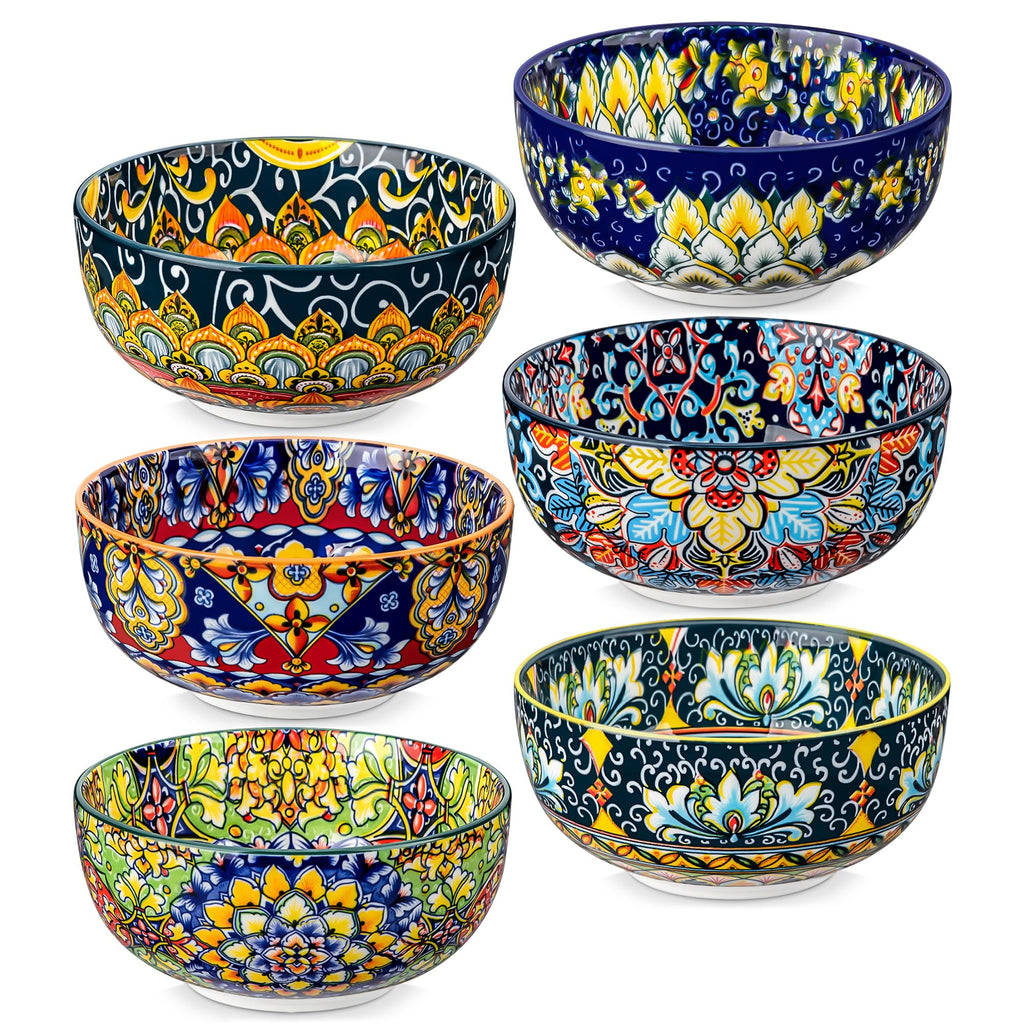 vancasso SIMI 28 oz Ceramic Cereal Bowls – Set of 6 Boho Soup Bowls