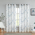 Beauoop Blue Grey Floral Semi Sheer Curtains - Linen Textured 90 Drop