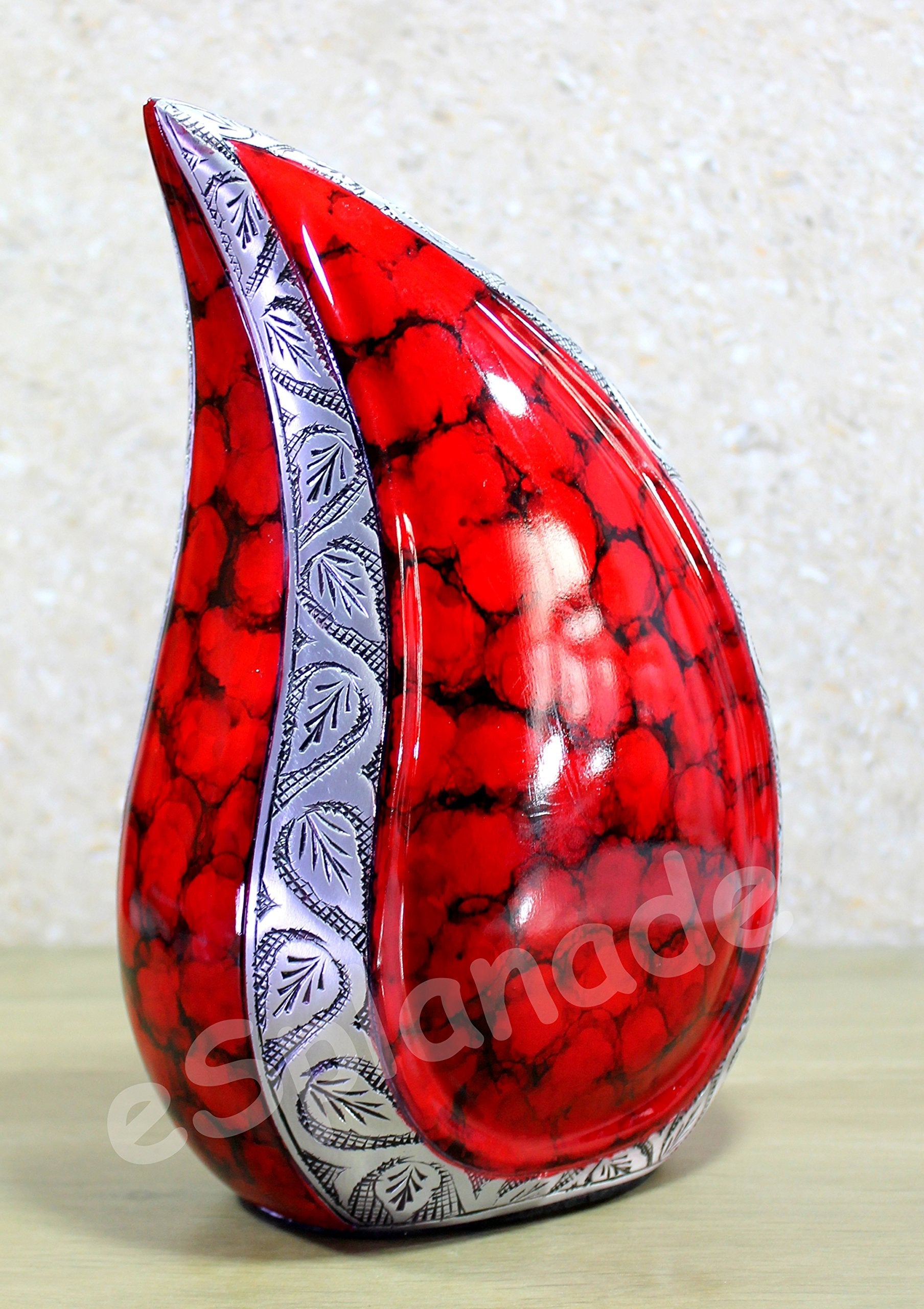 eSplanade Teardrop Cremation Urn - Red Aluminum Memorial for Adults