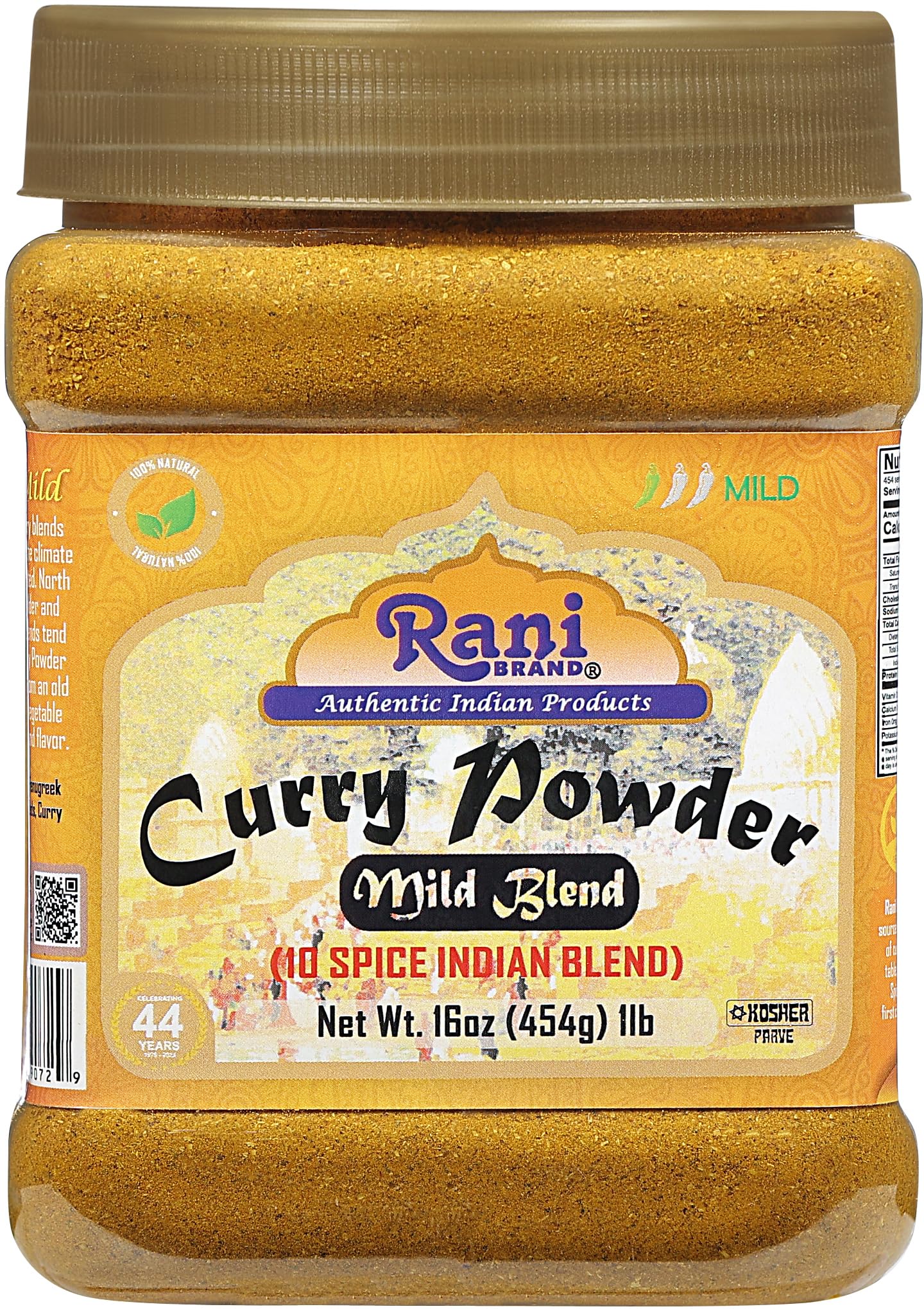 Rani Mild Curry Powder – 10-Spice Salt-Free Indian Blend, 1lb Jar